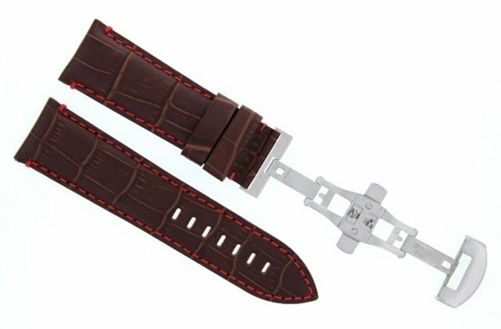 24MM COW LEATHER WATCH BAND STRAP FOR BREITLING + DEPLOYMENT CLASP BROWN RED ST