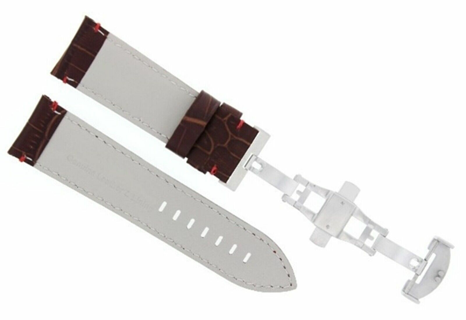 24MM COW LEATHER WATCH BAND STRAP FOR BREITLING + DEPLOYMENT CLASP BROWN RED ST