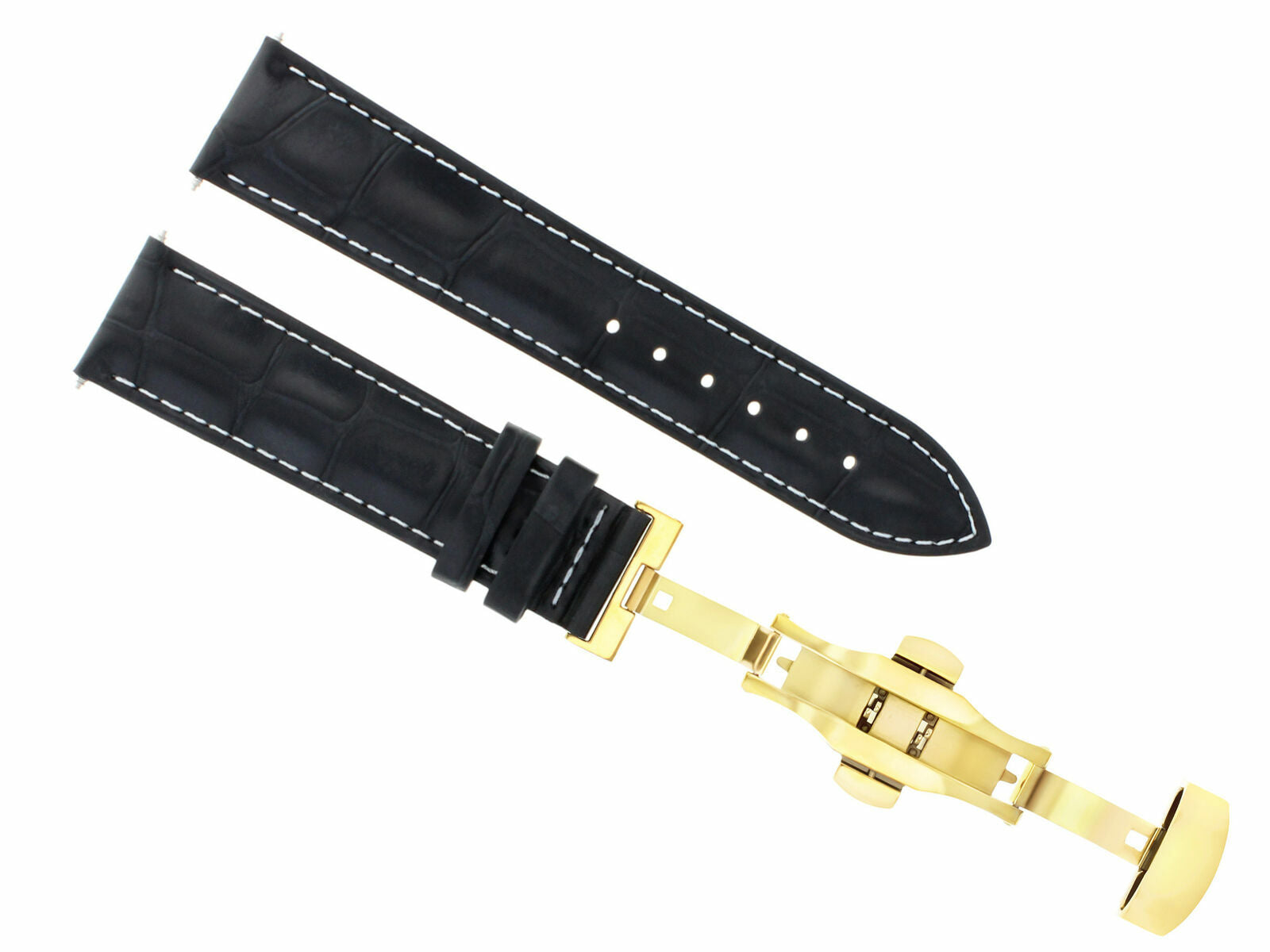 19MM LEATHER BAND WATCH STRAP DEPLOYMENT CLASP FOR BAUME MERCIER BLACK WS GOLD