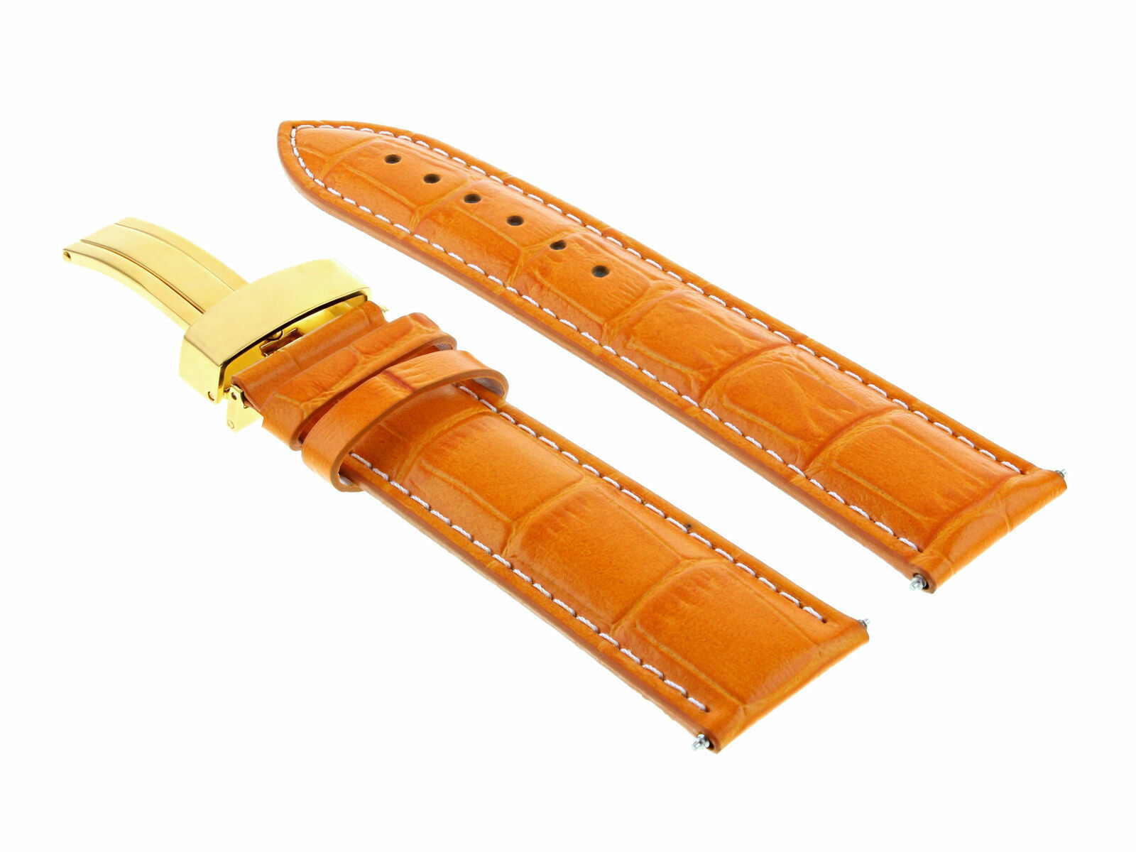 19MM LEATHER STRAP BAND FOR BAUME MERCIER WATCH DEPLOYMENT BUCKLE ORANGE GOLD