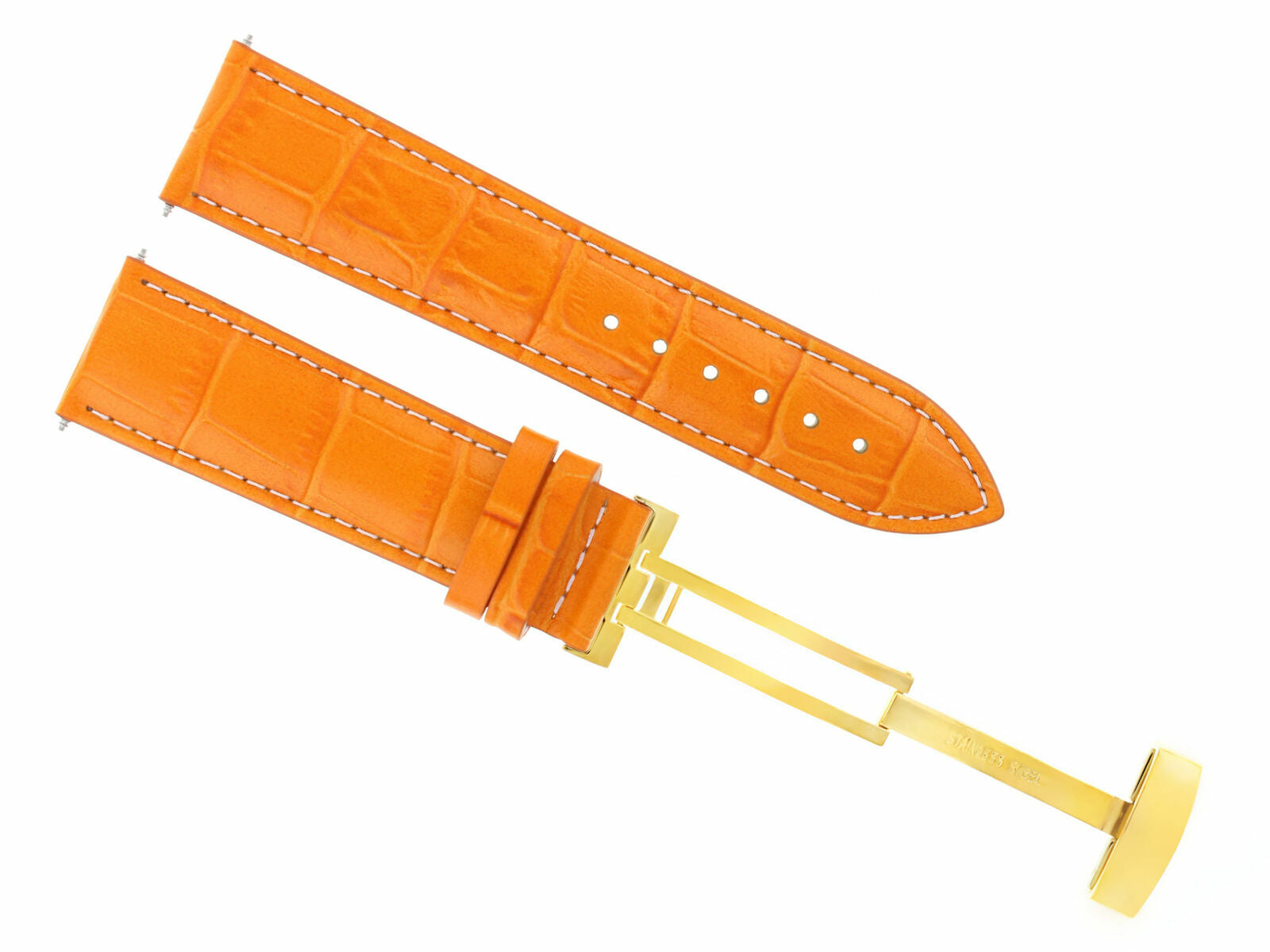 19MM LEATHER STRAP BAND FOR BAUME MERCIER WATCH DEPLOYMENT BUCKLE ORANGE GOLD