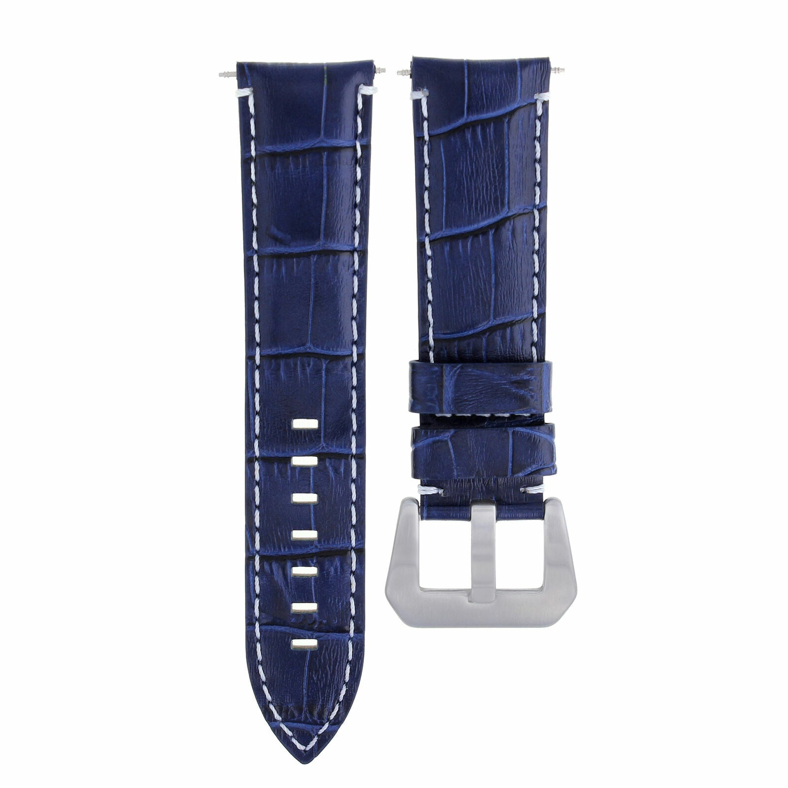 24MM GENUINE LEATHER WATCH BAND STRAP FOR ANONIMO WATCH BLUE WHITE STITCH TOP QY
