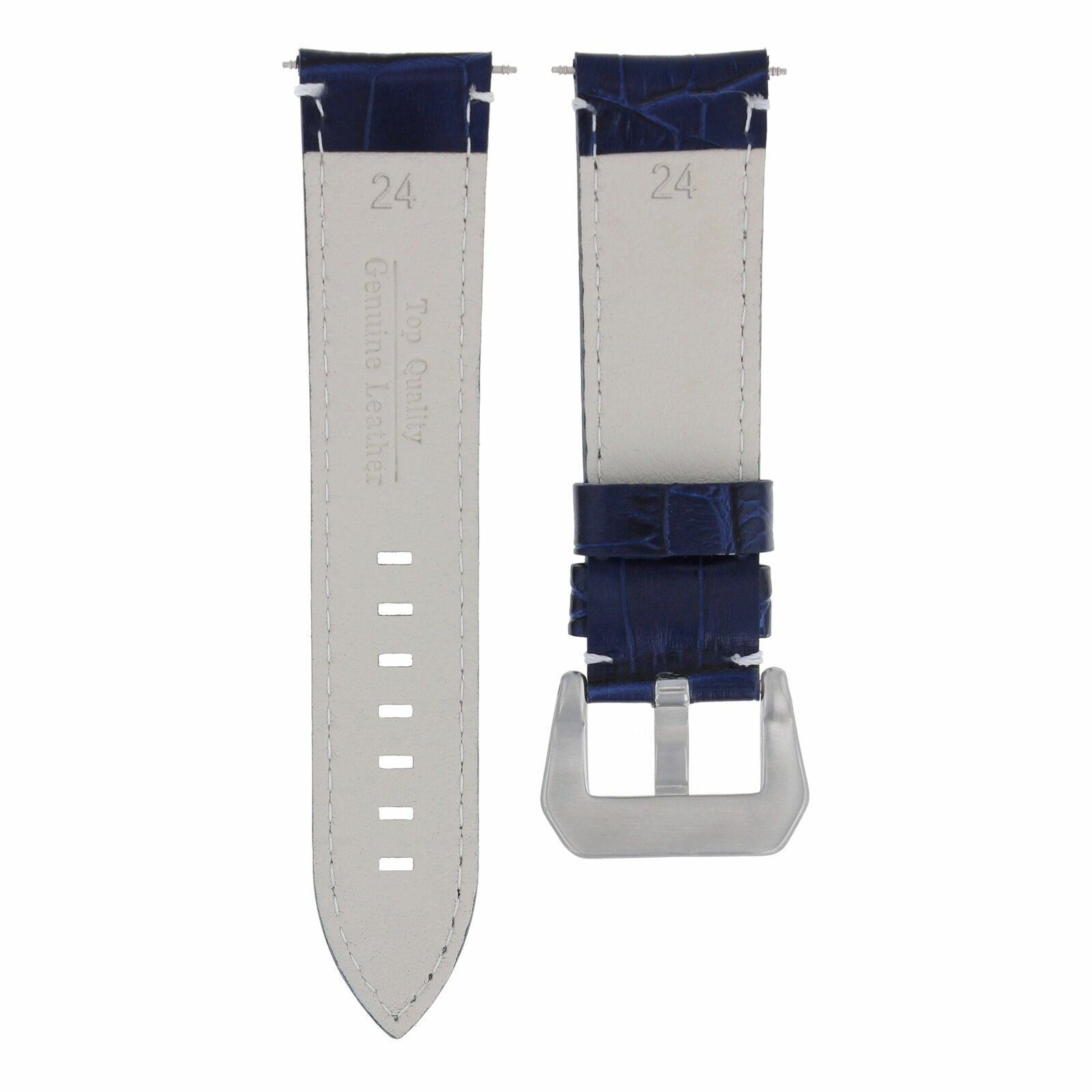 24MM GENUINE LEATHER WATCH BAND STRAP FOR ANONIMO WATCH BLUE WHITE STITCH TOP QY