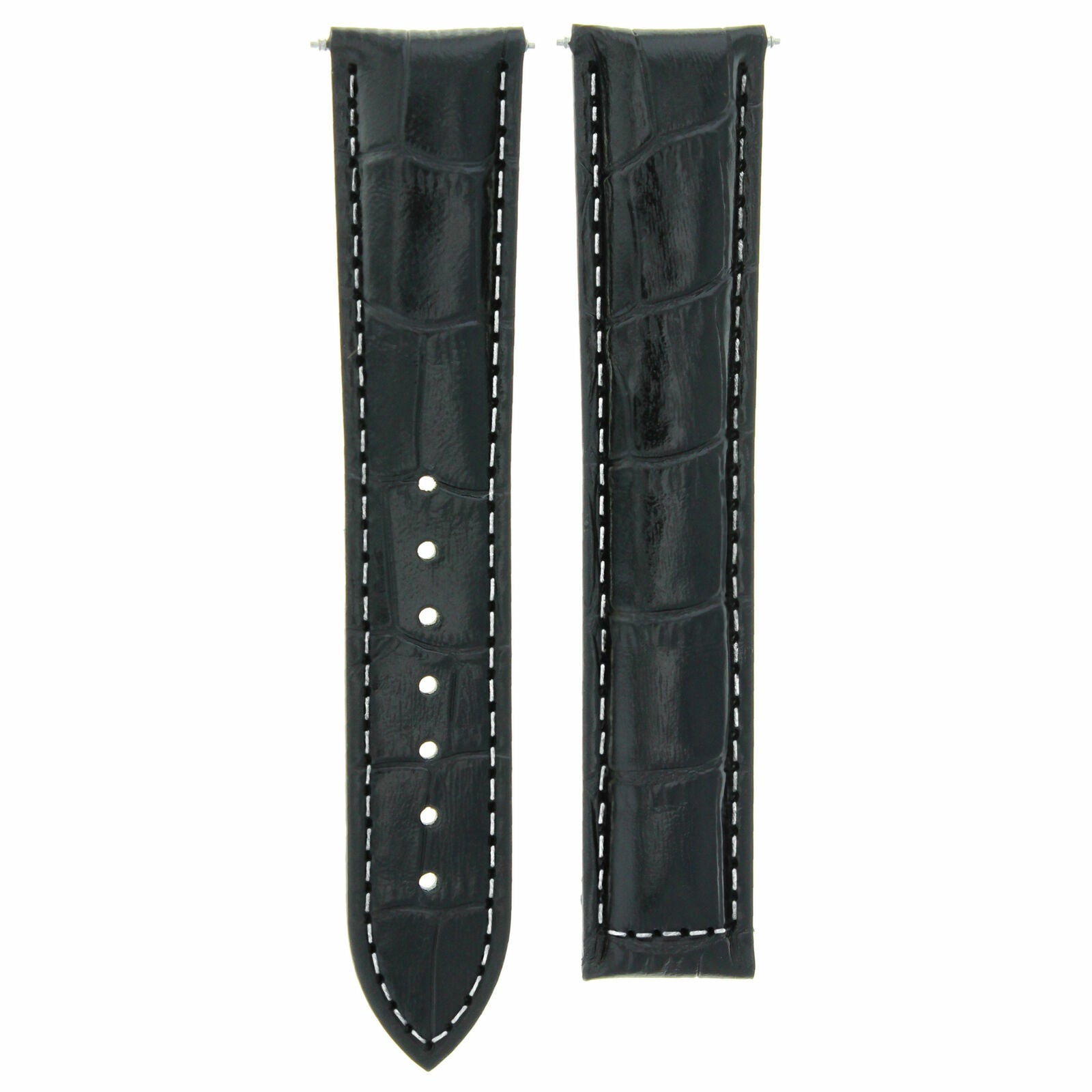 22MM LEATHER WATCH BAND STRAP FOR OMEGA SEAMASTER DEPLOYMENT CLASP BLACK WS