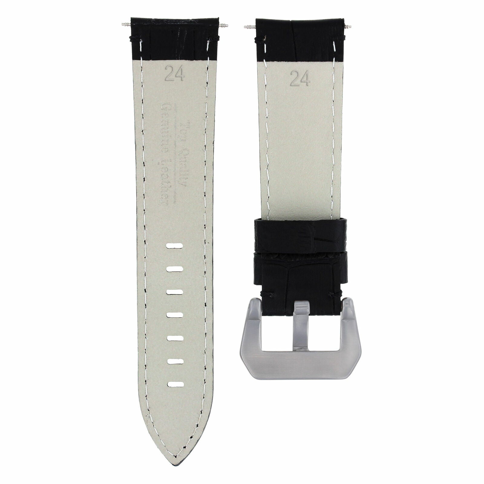 24MM GENUINE LEATHER WATCH BAND STRAP FOR ANONIMO MILITARE WATCH BLACK