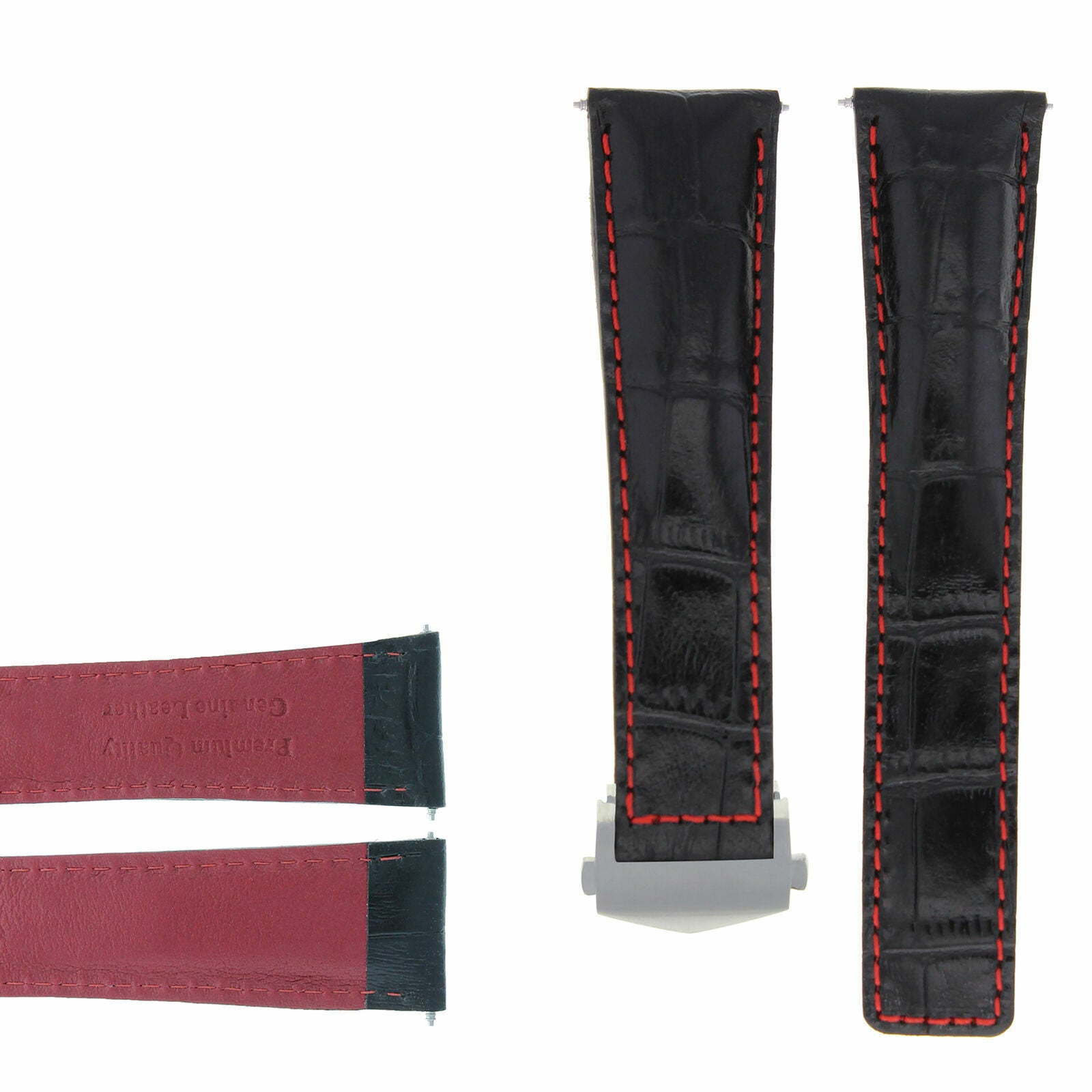 22MM MONACO LEATHER STRAP BAND CLASP FOR TAG HEUER CV2A80.FC6256 BLACK RED STIT