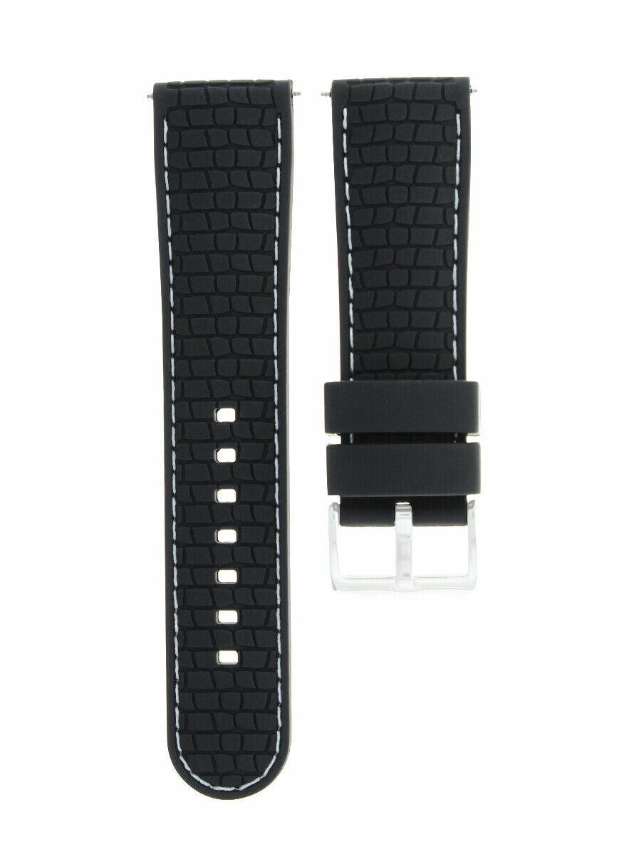 NEW 24MM RUBBER STRAP BAND FIT FOSSIL WATCH BLACK WHITE STITCHING