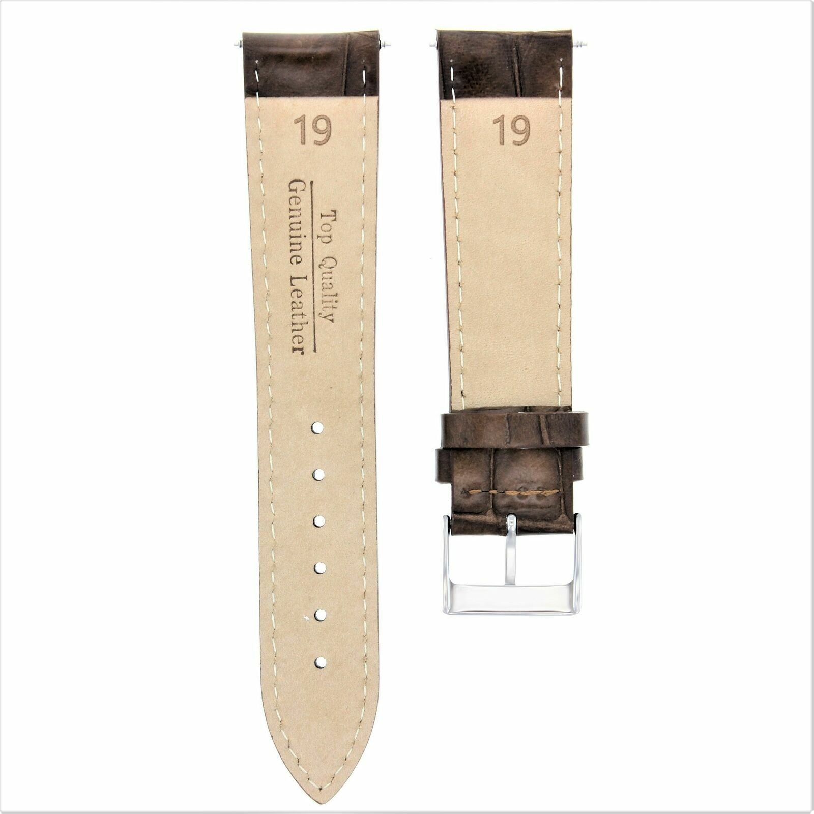 19MM GATOR LEATHER WATCH BAND STRAP FOR MEN BREITLING PILOT CHRONOMAT DARK BROWN