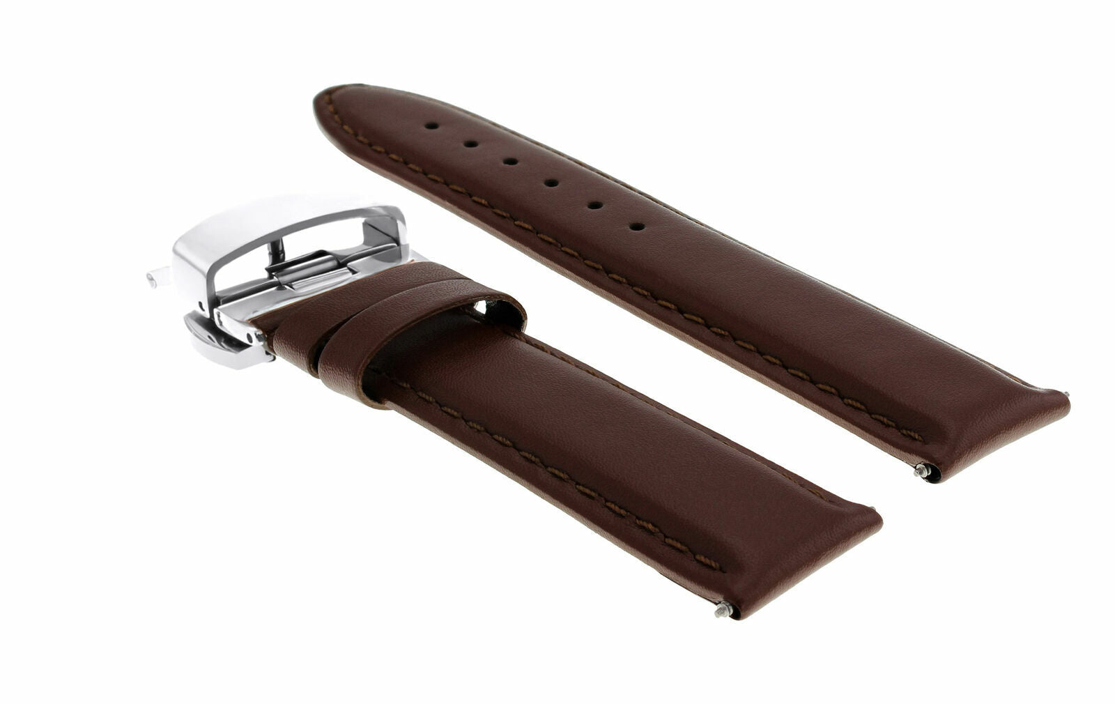 22MM LEATHER WATCH STRAP SMOOTH BAND DEPLOYMENT BUCKLE FOR INVICTA WATCH L/BROWN