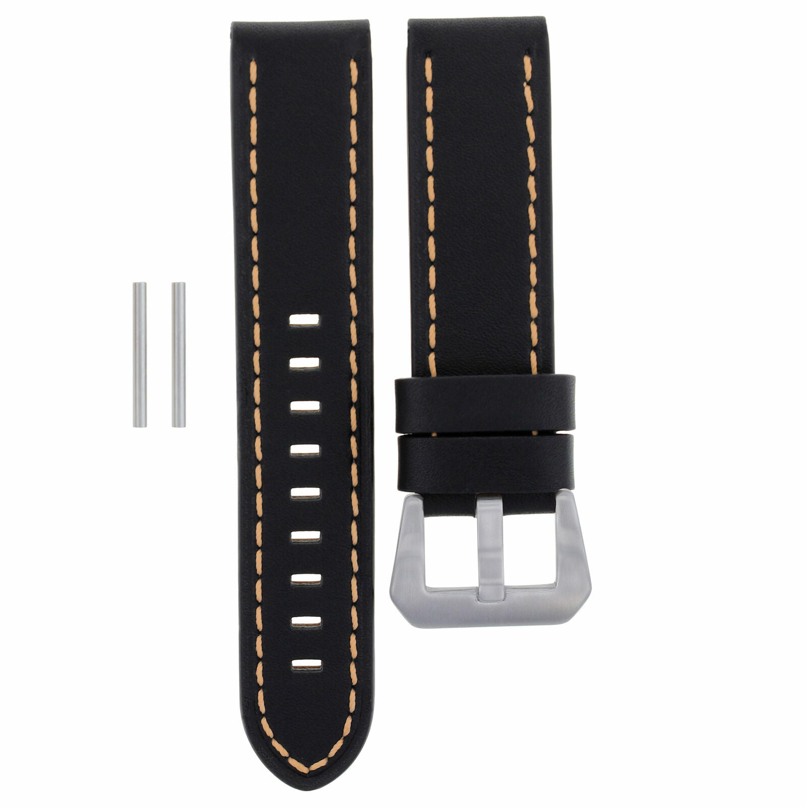 22MM LEATHER WATCH BAND STRAP FOR PANERAI LUMINOR GMT BLACK ORANGE STITCH LONG