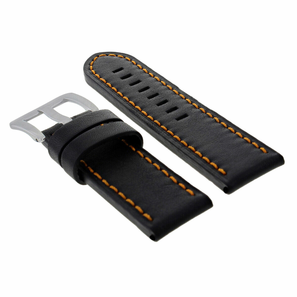20MM COW LEATHER WATCH BAND STRAP FOR BREITLING PILOT COLT BLACK ORANGE STITCH