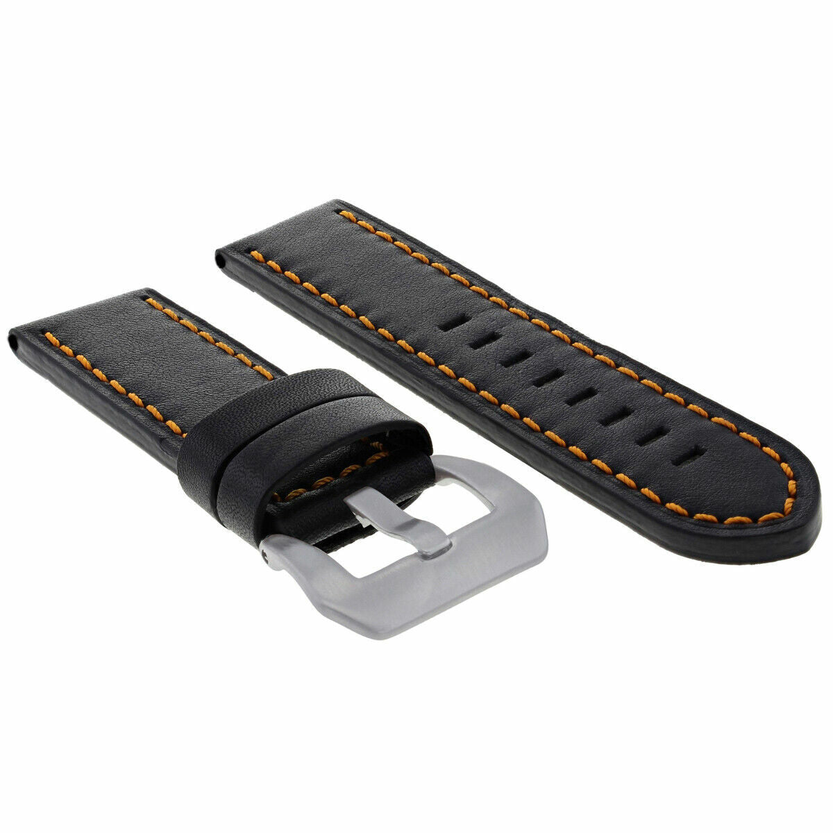 20MM COW LEATHER WATCH BAND STRAP FOR BREITLING PILOT COLT BLACK ORANGE STITCH