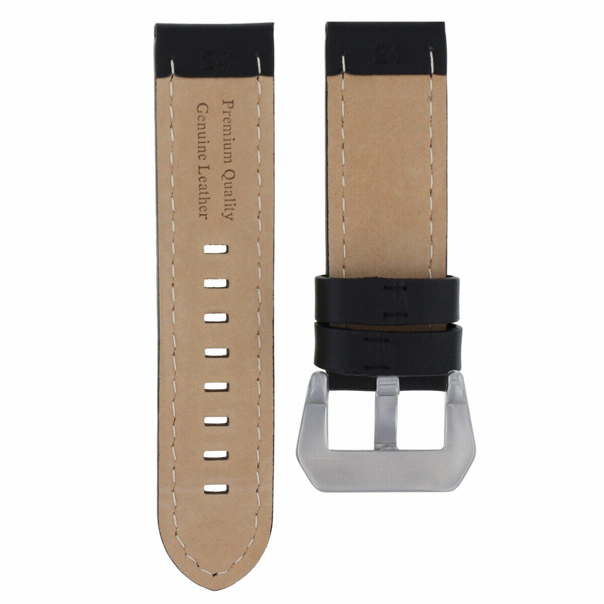20MM COW LEATHER WATCH BAND STRAP FOR BREITLING PILOT COLT BLACK ORANGE STITCH