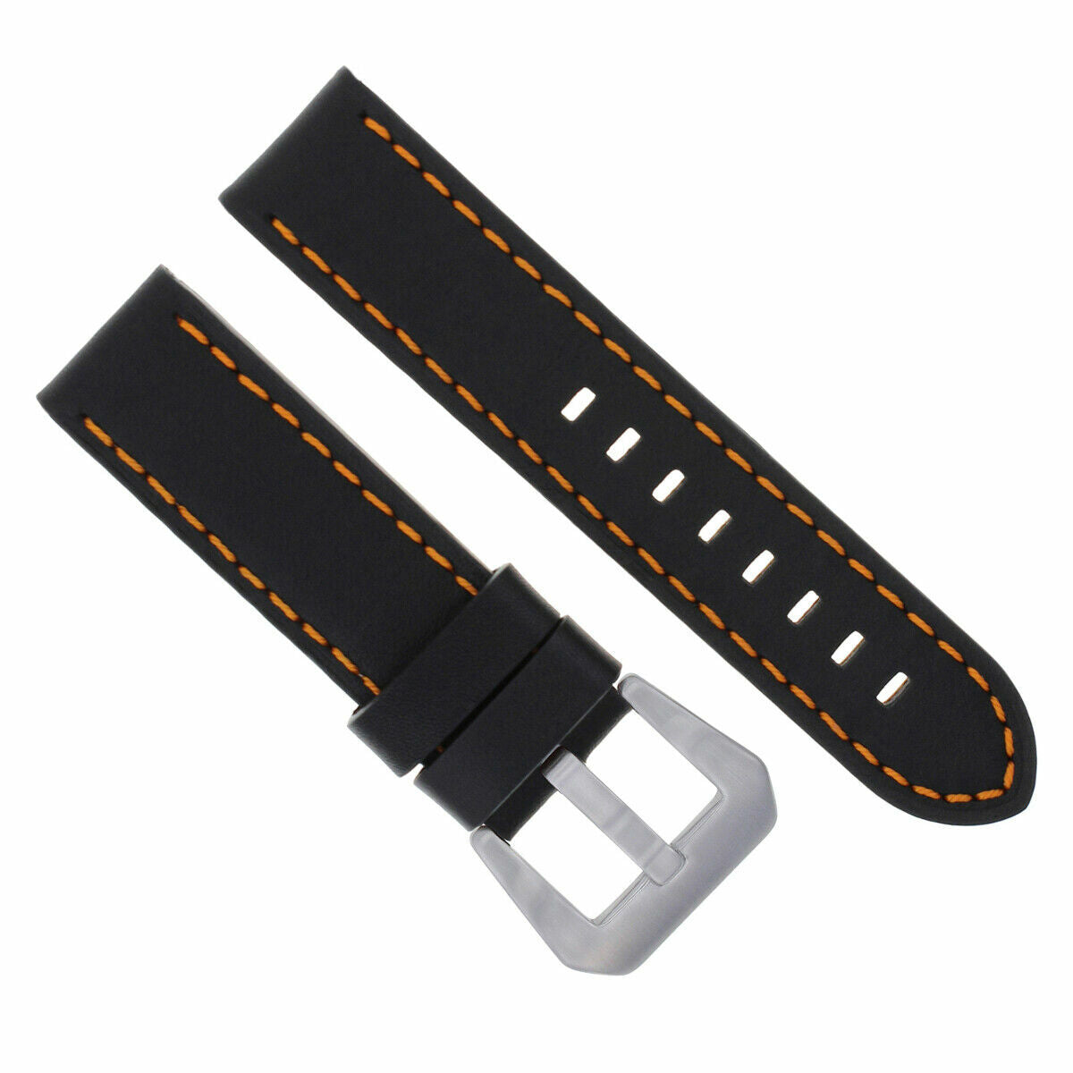 20MM COW LEATHER WATCH BAND STRAP FOR BREITLING PILOT COLT BLACK ORANGE STITCH