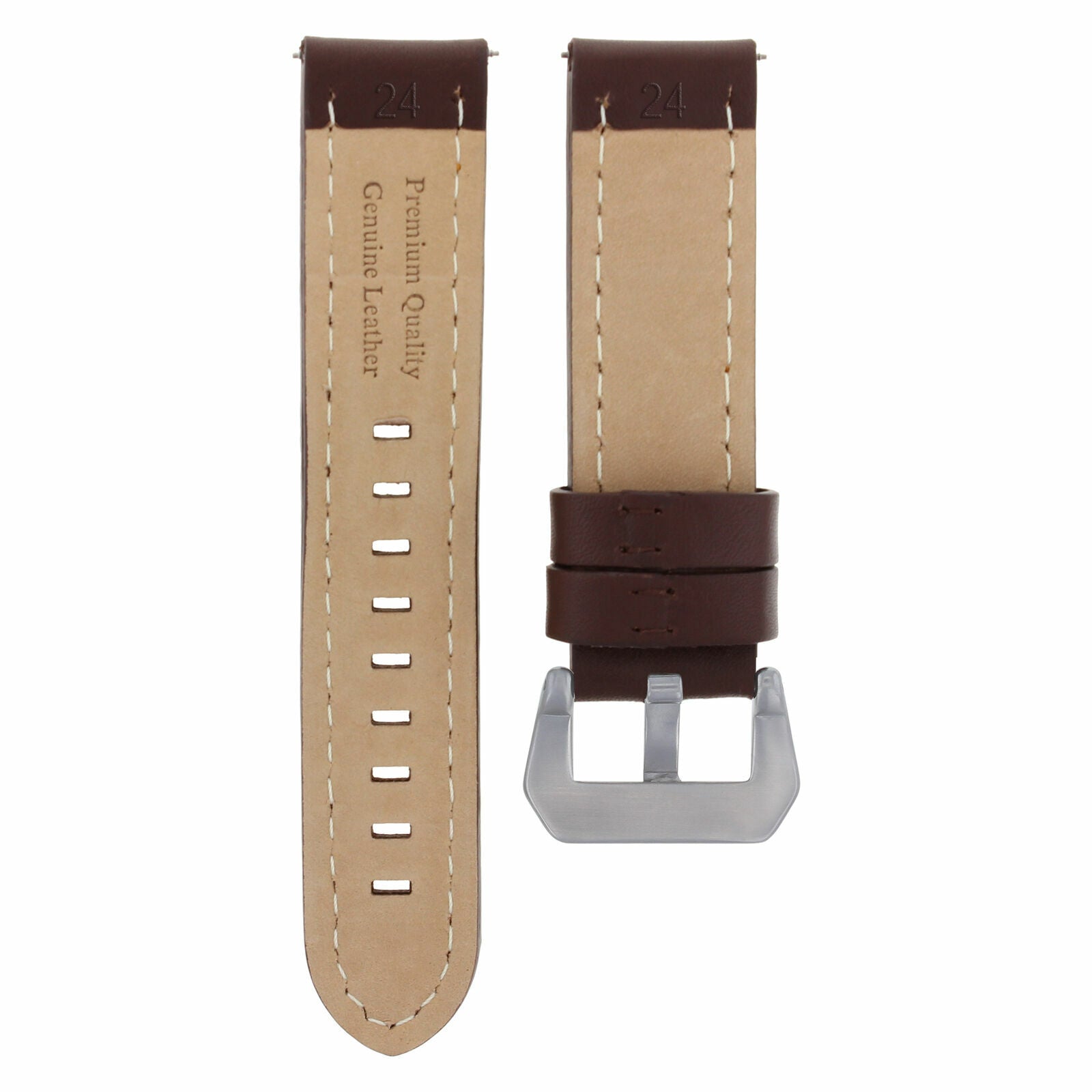 24MM LEATHER WATCH BAND STRAP FOR BREITLING NAVITIMER COLT D/BROWN ORANGE STITCH