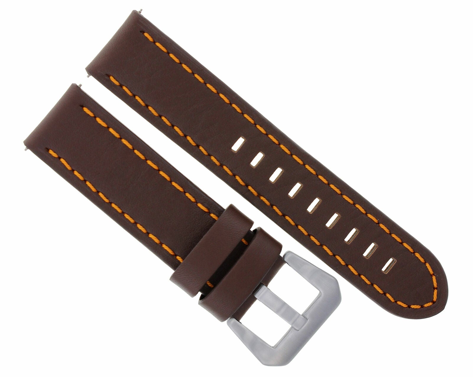 24MM LEATHER WATCH BAND STRAP FOR BREITLING NAVITIMER COLT D/BROWN ORANGE STITCH