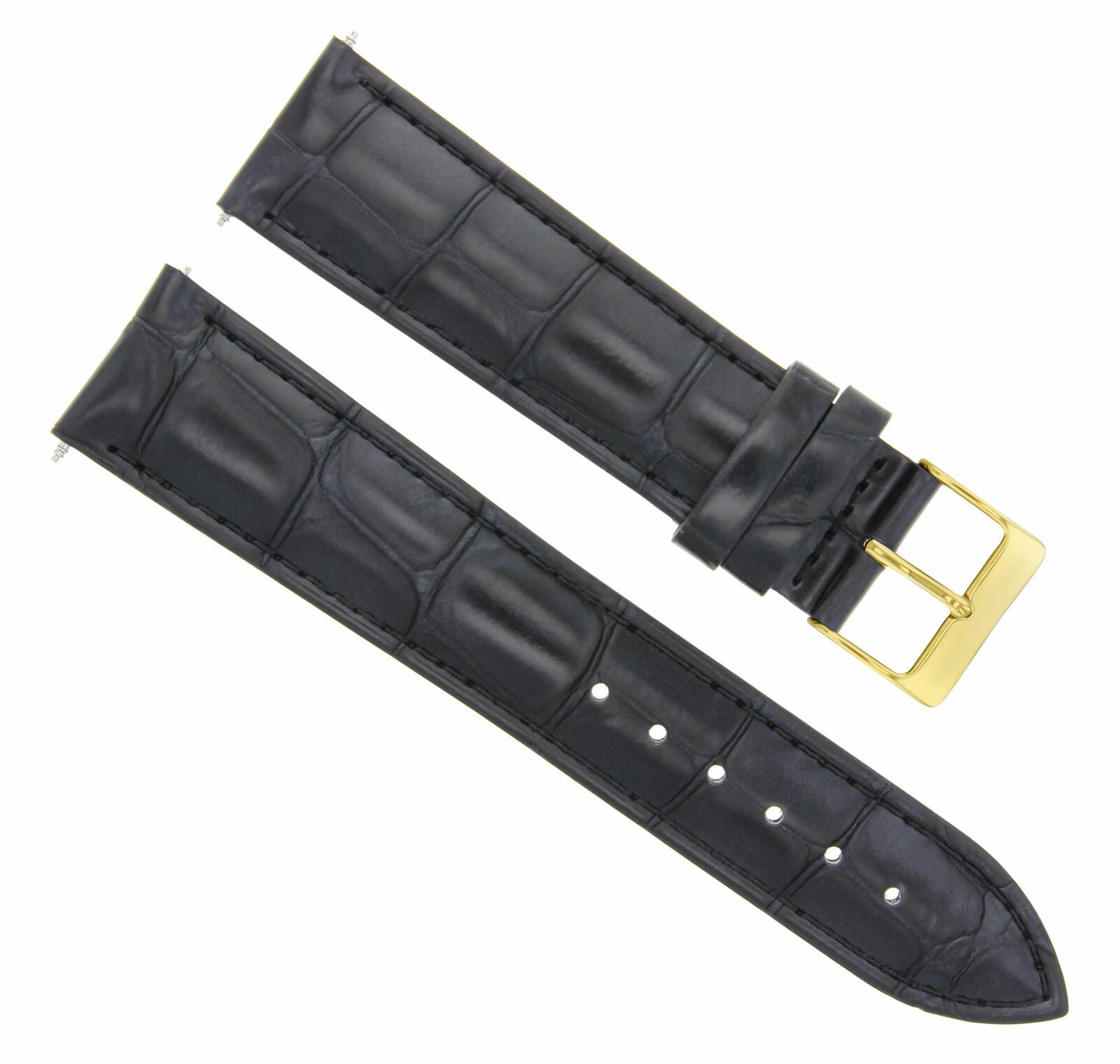 22MM LEATHER BAND STRAP FOR JAEGER LECOULTRE WATCH BLACK GOLD