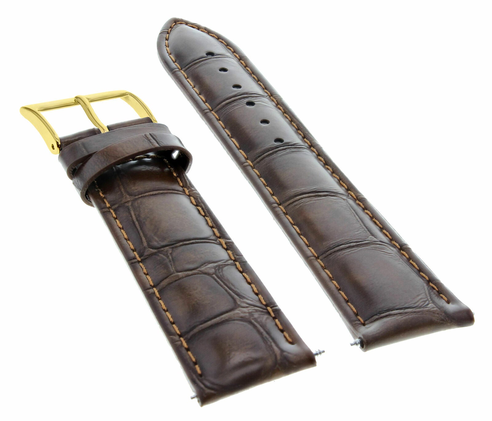 19MM GENUINE LEATHER STRAP BAND FOR JAEGER LECOULTRE WATCH DARK BROWN GOLD