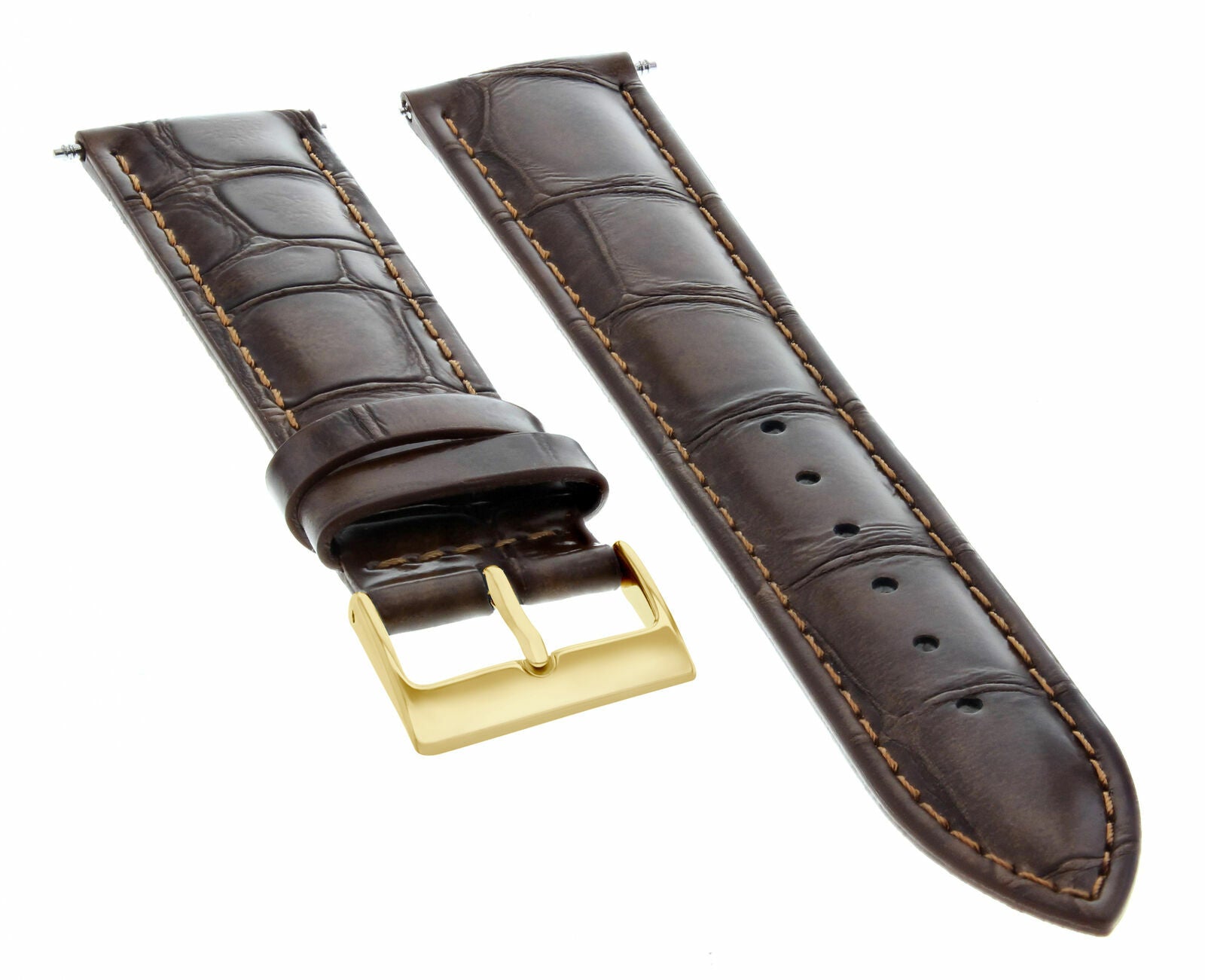 19MM GENUINE LEATHER STRAP BAND FOR JAEGER LECOULTRE WATCH DARK BROWN GOLD