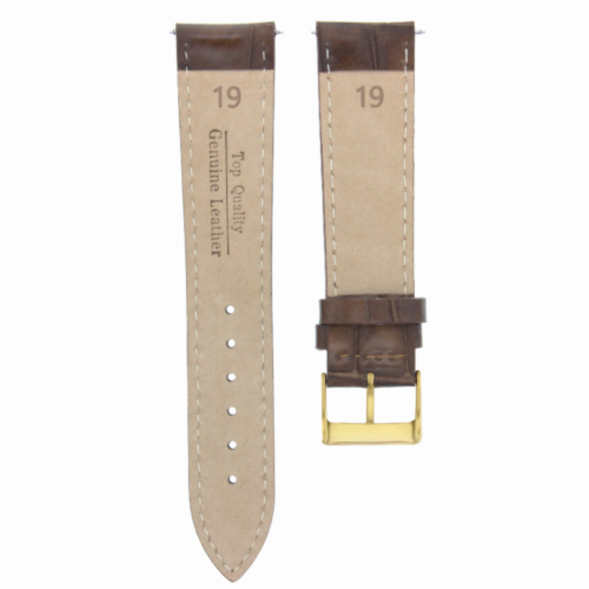 19MM GENUINE LEATHER STRAP BAND FOR JAEGER LECOULTRE WATCH DARK BROWN GOLD