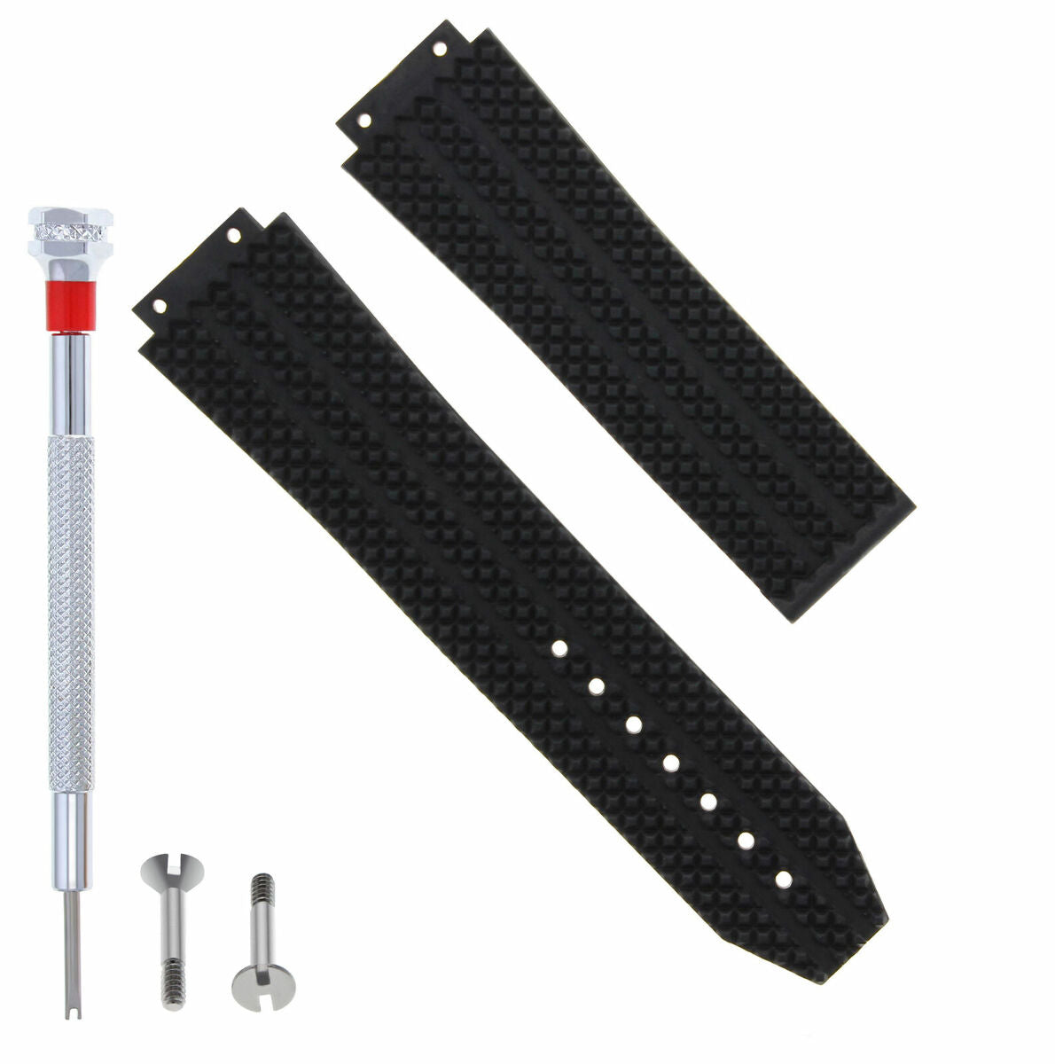 24MM RUBBER BAND STRAP H FOR 44-45MM HUBLOT WATCH + 2 SCREW + SCREWDRIVER BLACK