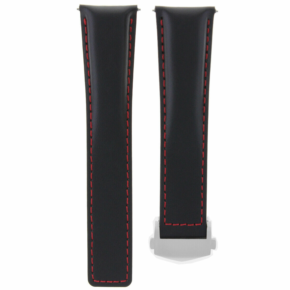 22MM LEATHER BAND STRAP DEPLOY CLASP FOR TAG HEUER MONACO CALIBRE 12 BLACK RED
