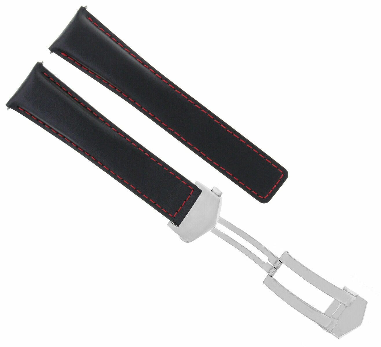 22MM LEATHER BAND STRAP DEPLOY CLASP FOR TAG HEUER MONACO CALIBRE 12 BLACK RED