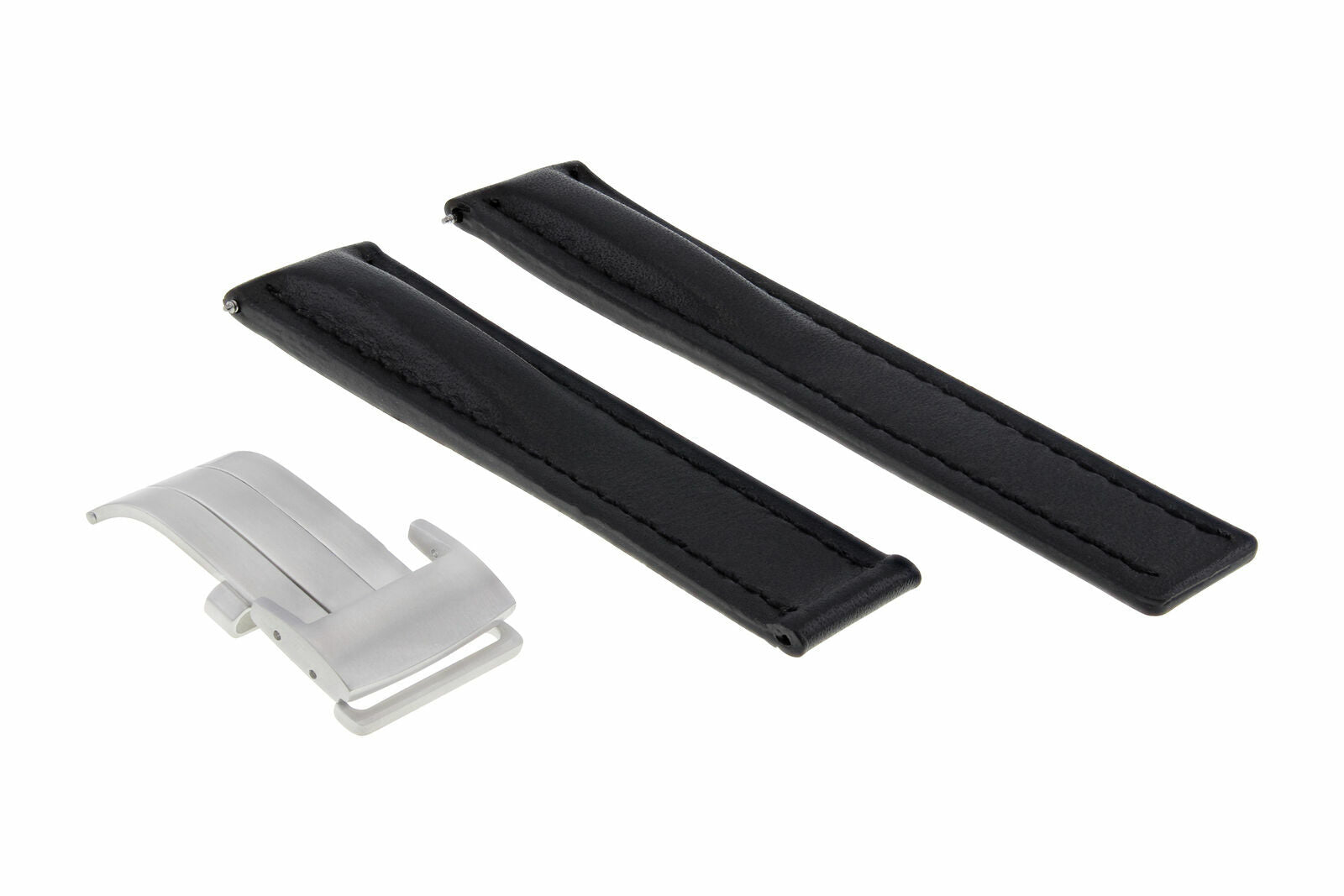 24MM LEATHER BAND STRAP FOR BREITLING AVENGER COLT DEPLOYMENT BUCKLE BLACK PLAIN