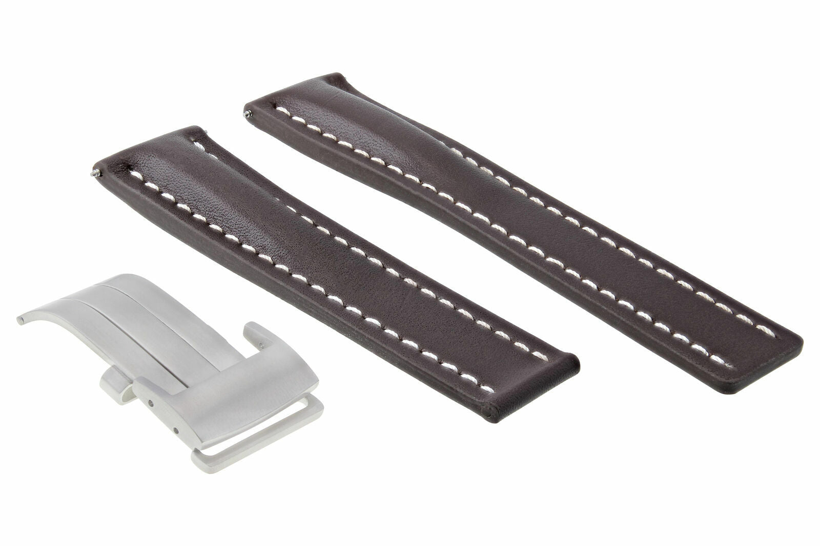 24MM LEATHER WATCH BAND STRAP DEPLOYMENT BUCKLE FOR BREITLING BROWN WS PLAIN