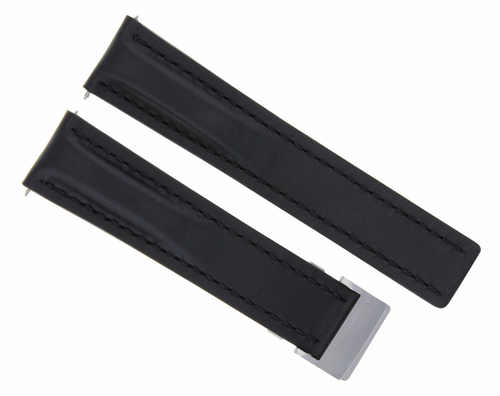 24MM LEATHER WATCH STRAP PLAIN BAND FOR BREITLING AVENGER DEPLOYMENT CLASP BLACK