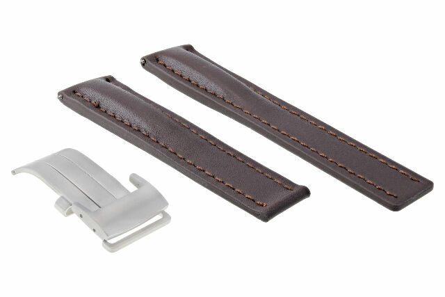 24MM LEATHER WATCH BAND STRAP CLASP FOR BREITLING NAVITIMER CHRONOMAT BROWN