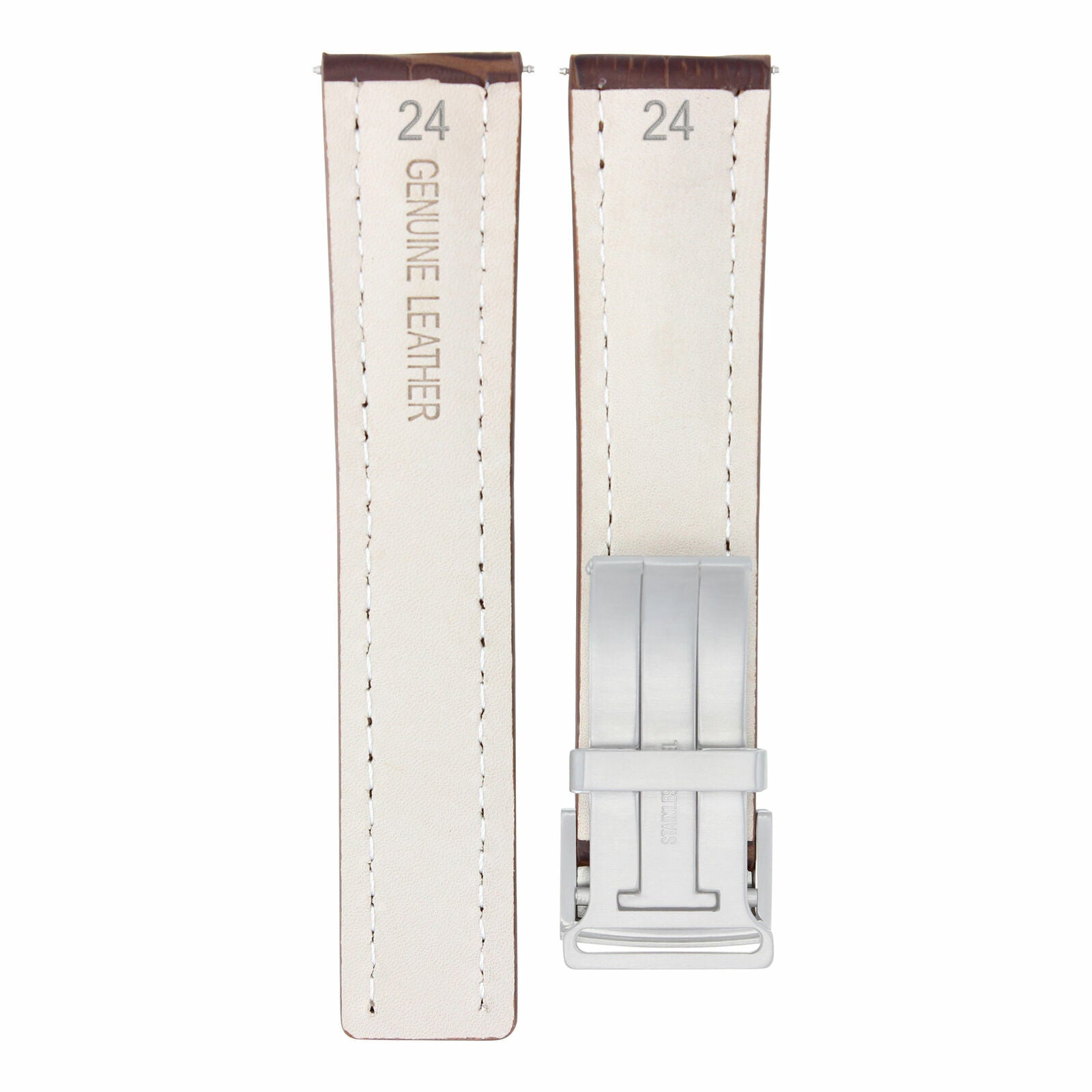 24MM LEATHER WATCH BAND STRAP CLASP FOR BREITLING NAVITIMER CHRONOMAT BROWN