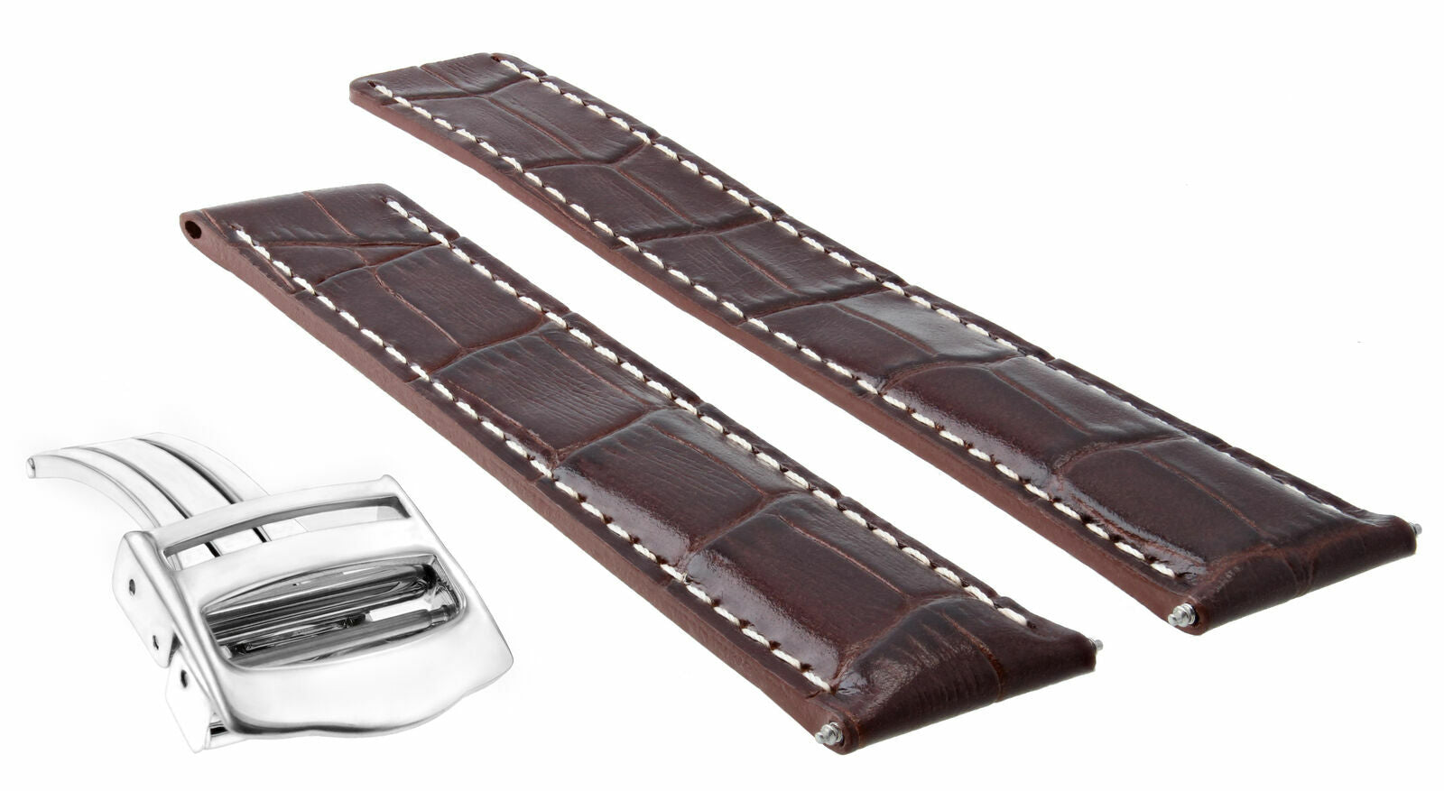 20MM LEATHER BAND STRAP FOR CARTIER TANK FRANCAISE WATCH DEPLOY CLASP BROWN WS