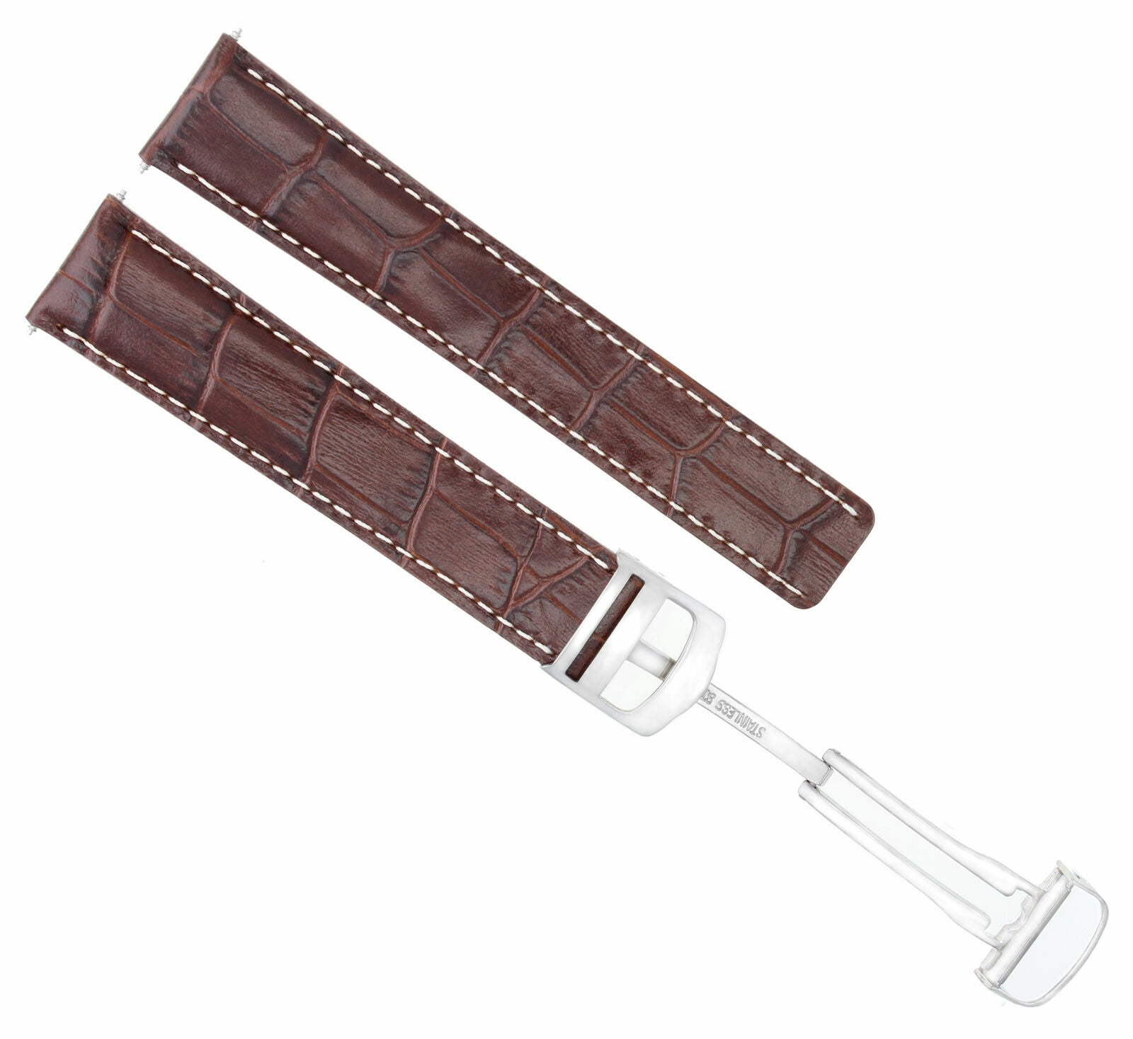 20MM LEATHER BAND STRAP FOR CARTIER TANK FRANCAISE WATCH DEPLOY CLASP BROWN WS