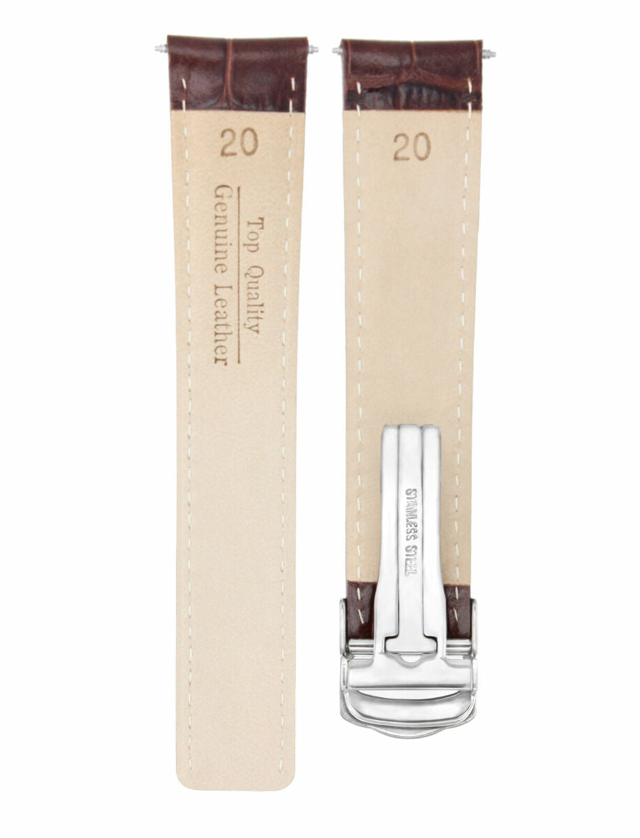 20MM LEATHER BAND STRAP FOR CARTIER TANK FRANCAISE WATCH DEPLOY CLASP BROWN WS