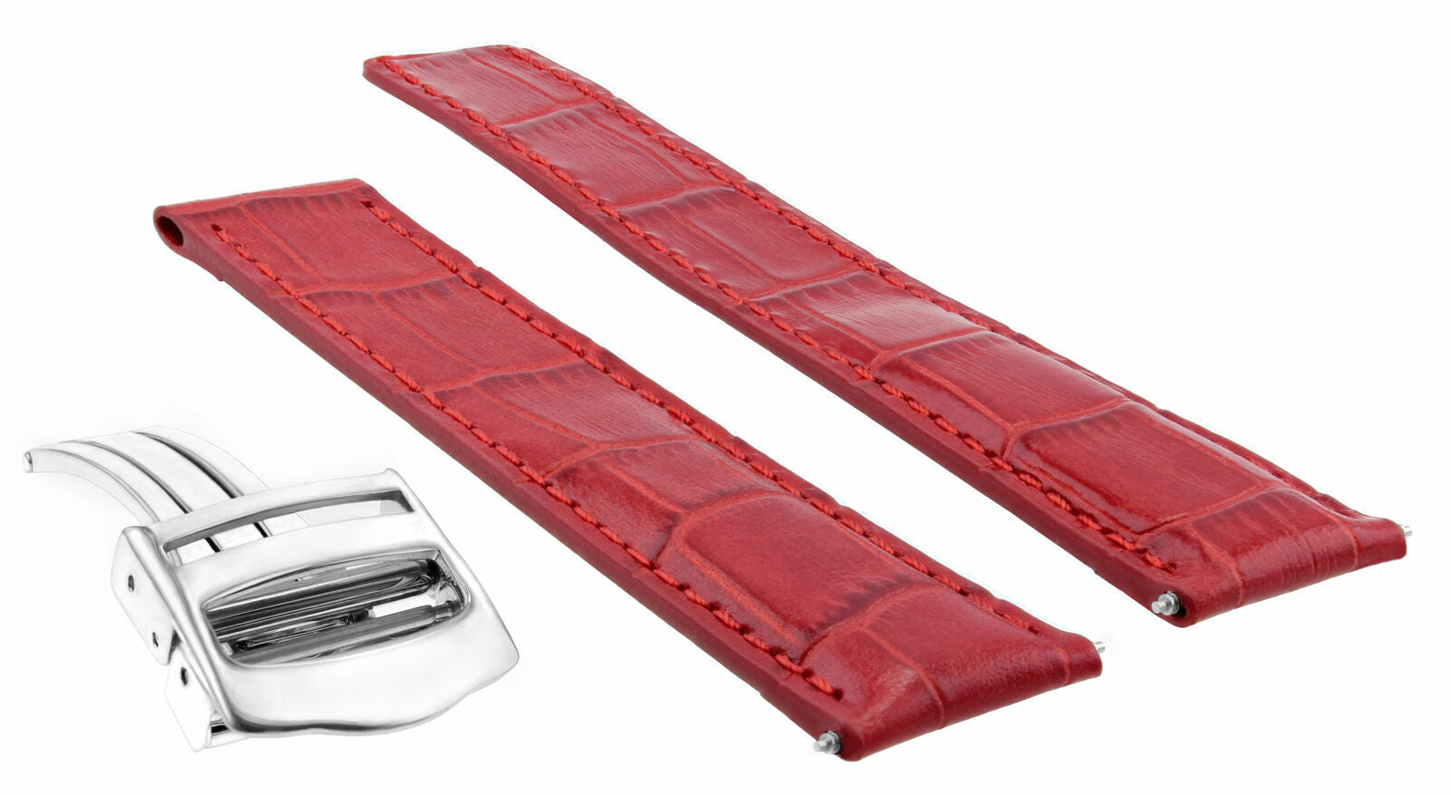 20/18MM LEATHER WATCH STRAP BAND FIT CARTIER TANK FRANCAISE WATCH DEPLOYMENT RED