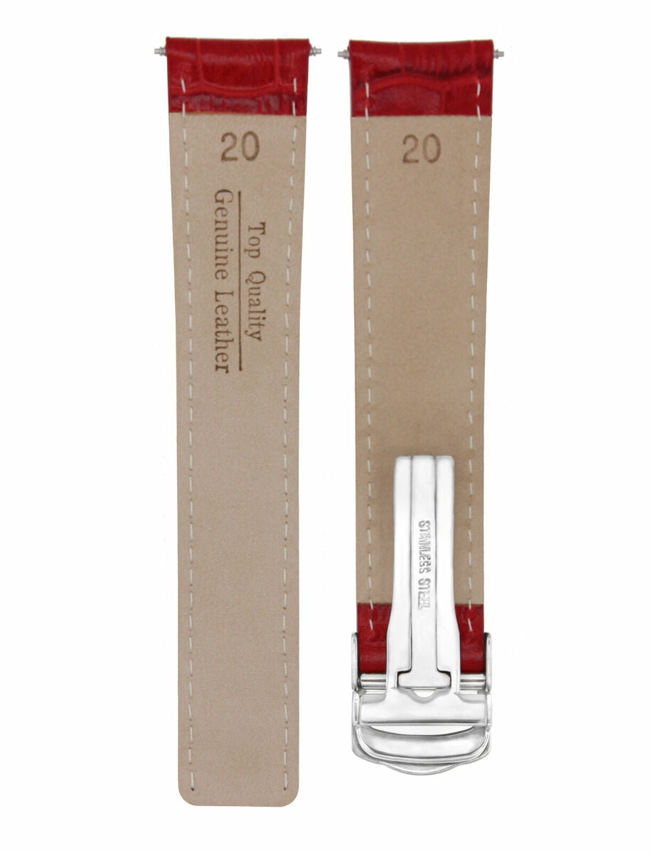 20/18MM LEATHER WATCH STRAP BAND FIT CARTIER TANK FRANCAISE WATCH DEPLOYMENT RED