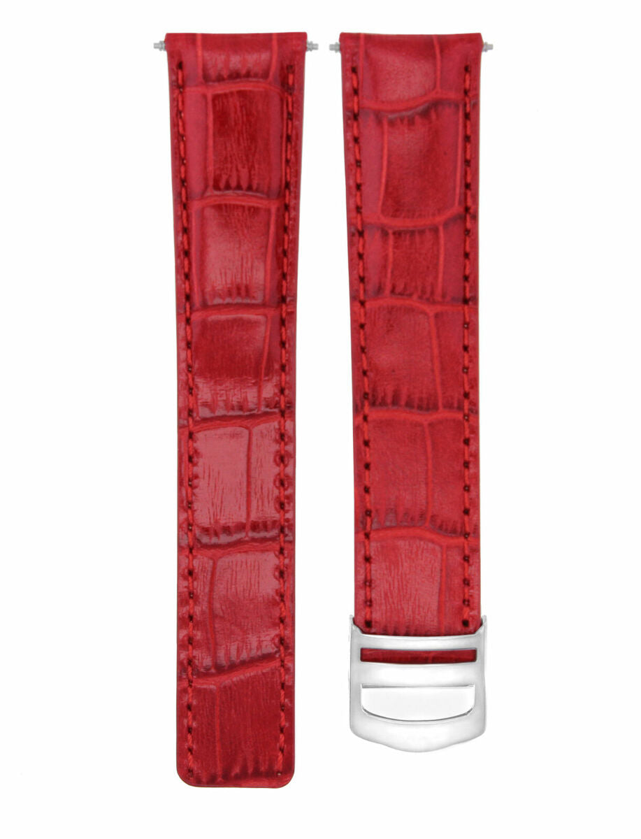 20/18MM LEATHER WATCH STRAP BAND FIT CARTIER TANK FRANCAISE WATCH DEPLOYMENT RED