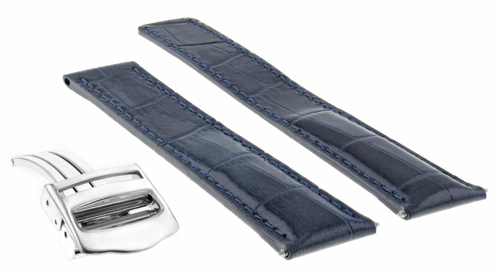 20MM LEATHER BAND WATCH STRAP CLASP FIT 44MM CARTIER TANK MC FRANCAISE BLUE