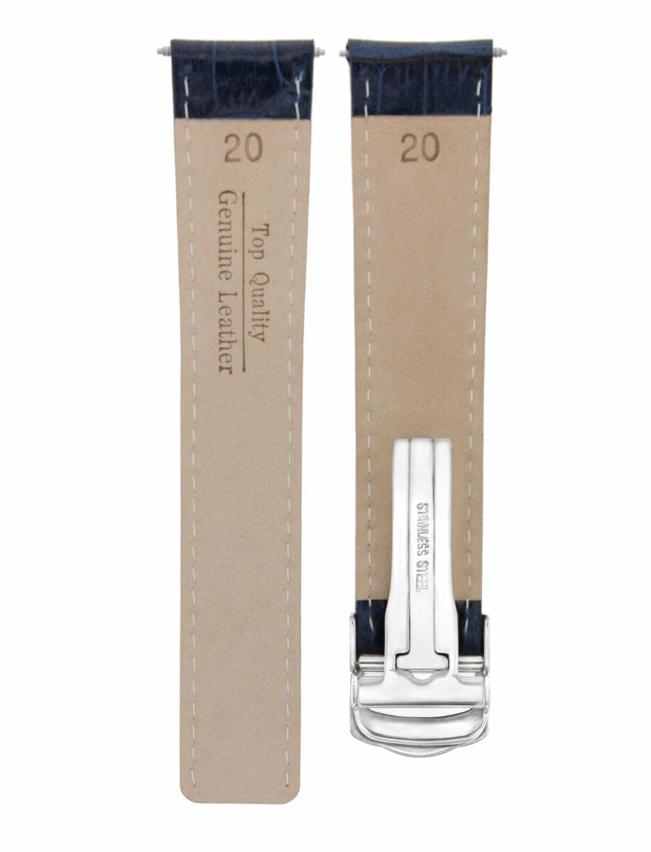 20MM LEATHER BAND WATCH STRAP CLASP FIT 44MM CARTIER TANK MC FRANCAISE BLUE