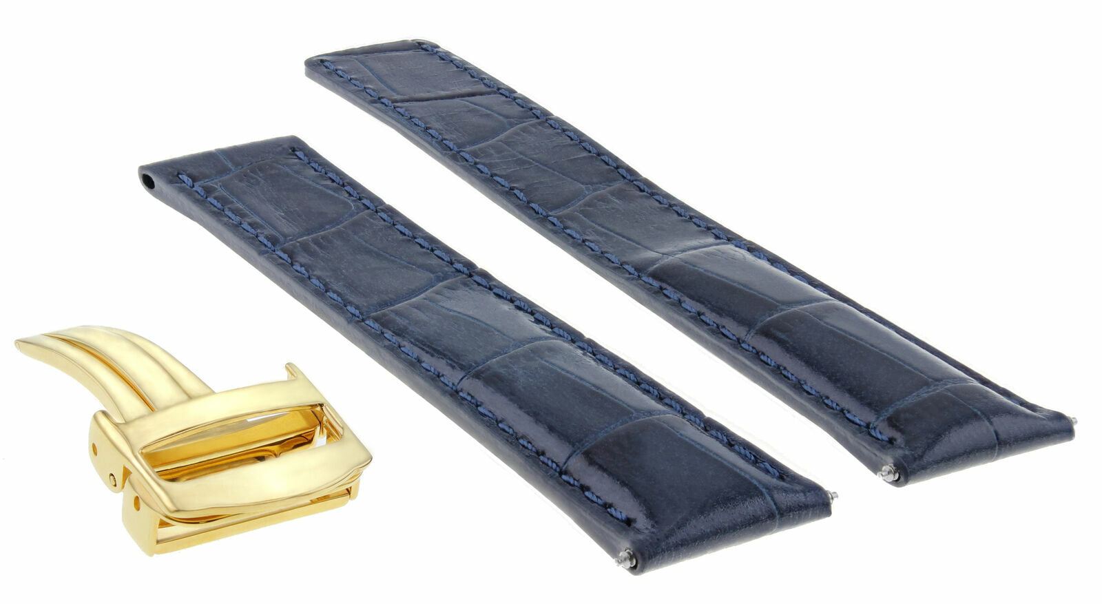 20MM LEATHER WATCH BAND STRAP DEPLOYMENT CLASP FIT CARTIER TANK WATCH BLUE GOLD
