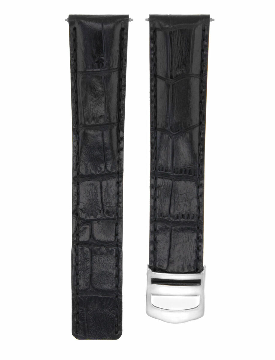 20MM LEATHER WATCH BAND STRAP FOR CARTIER TANK FRANCAISE DEPLOY CLASP BLACK