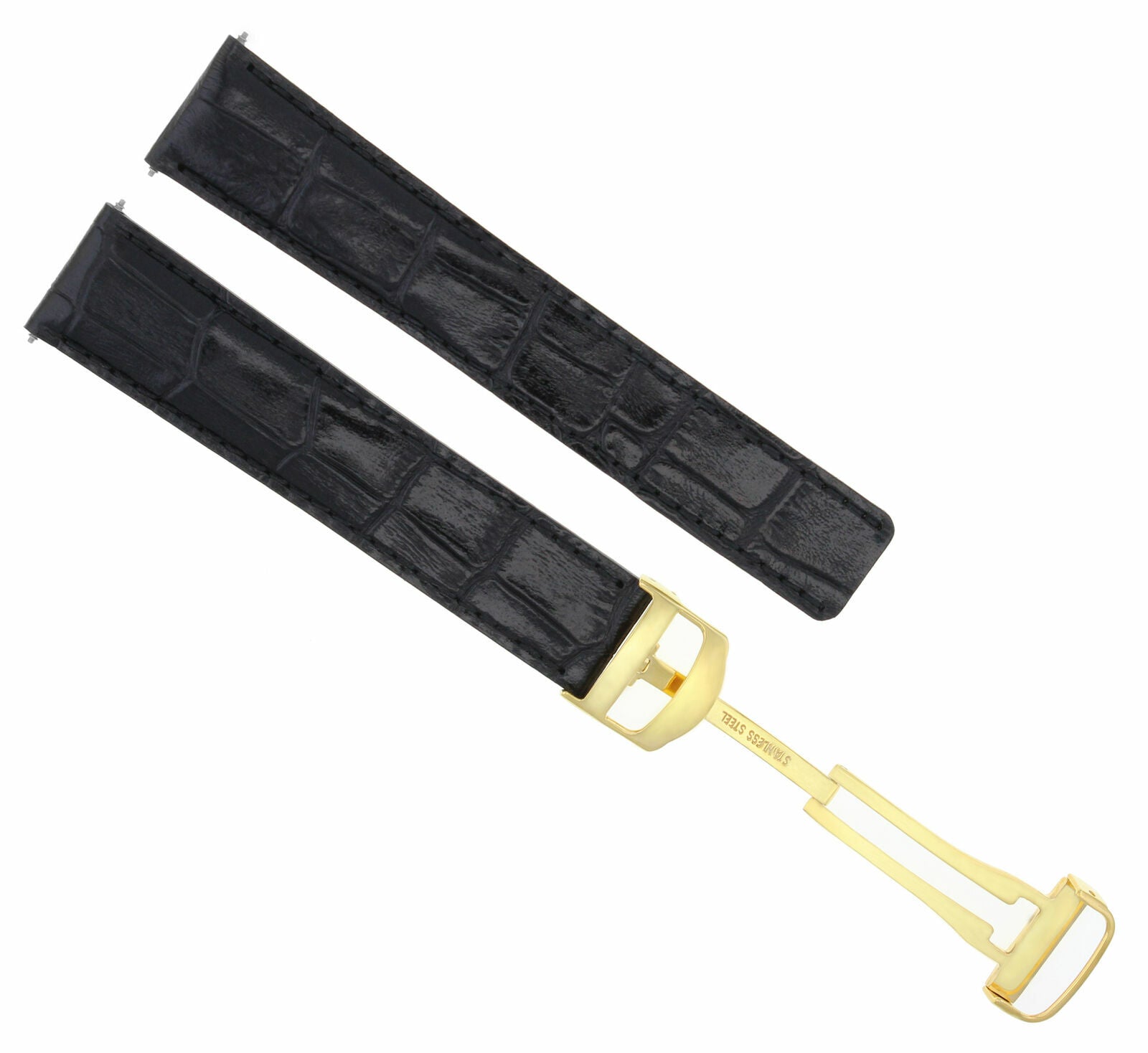 20MM LEATHER WATCH STRAP BAND CLASP FOR CARTIER TANK FRANCAISE WATCH BLACK GOLD