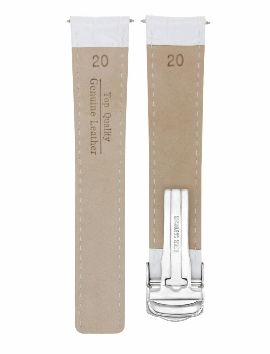 20MM LEATHER WATCH BAND STRAP DEPLOYMENT FOR CARTIER TANK FRANCAISE WATCH WHITE