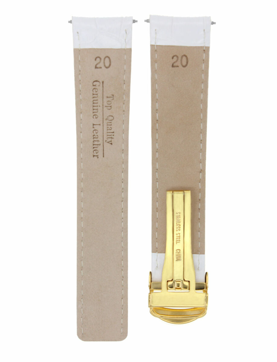 20MM LEATHER WATCH BAND STRAP CLASP FOR CARTIER TANK FRANCAISE WATCH WHITE GOLD