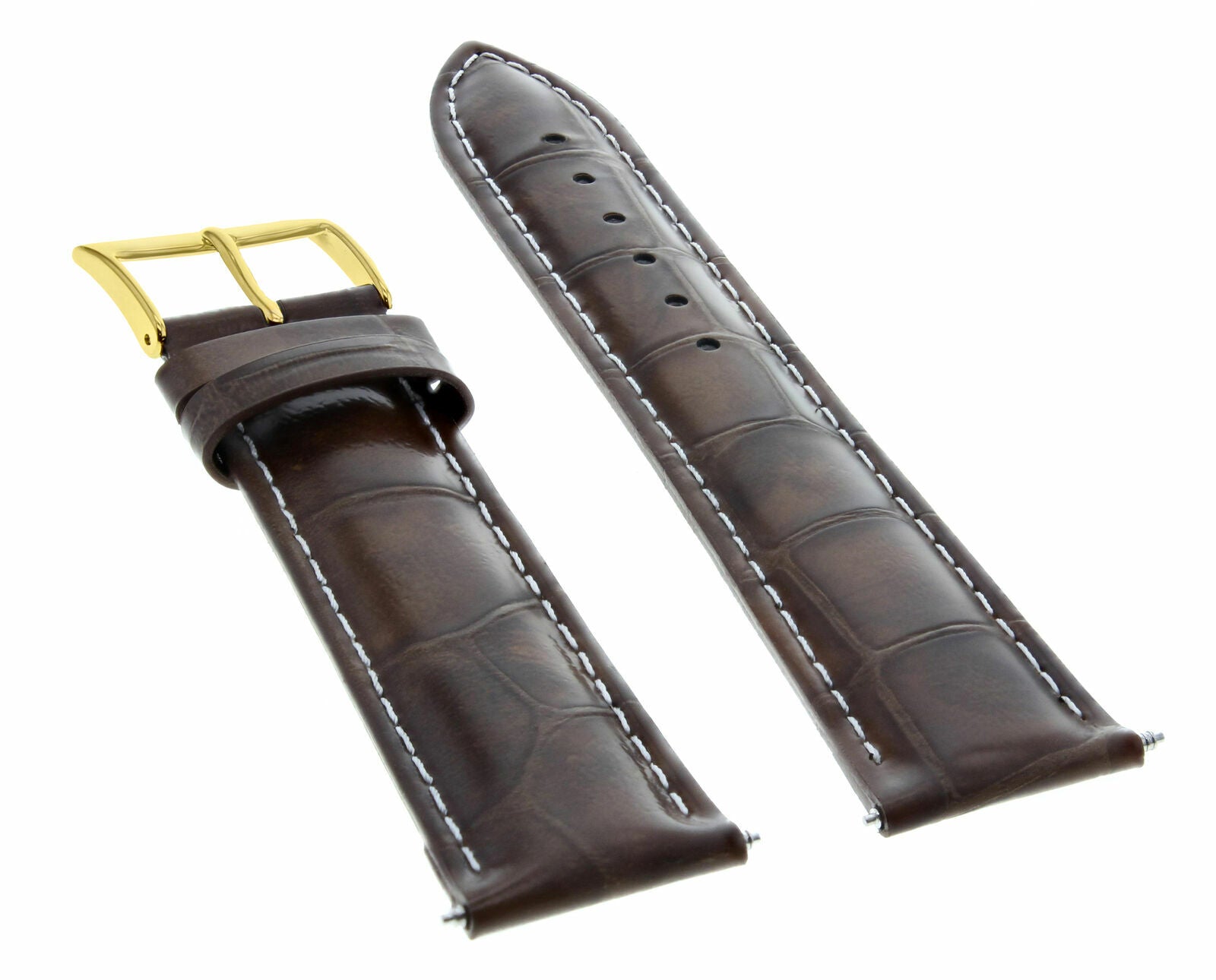 19MM LEATHER WATCH BAND STRAP FOR JAEGER LECOULTRE WATCH DARK BROWN WS GOLD