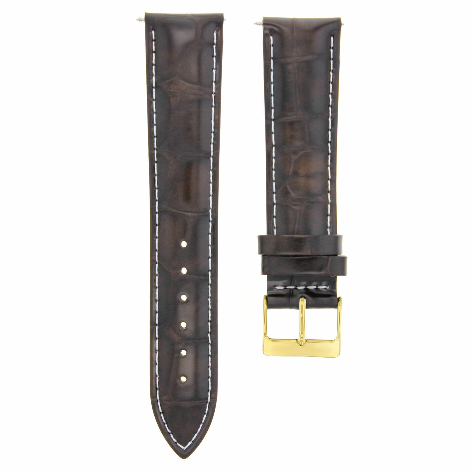 19MM LEATHER WATCH BAND STRAP FOR JAEGER LECOULTRE WATCH DARK BROWN WS GOLD