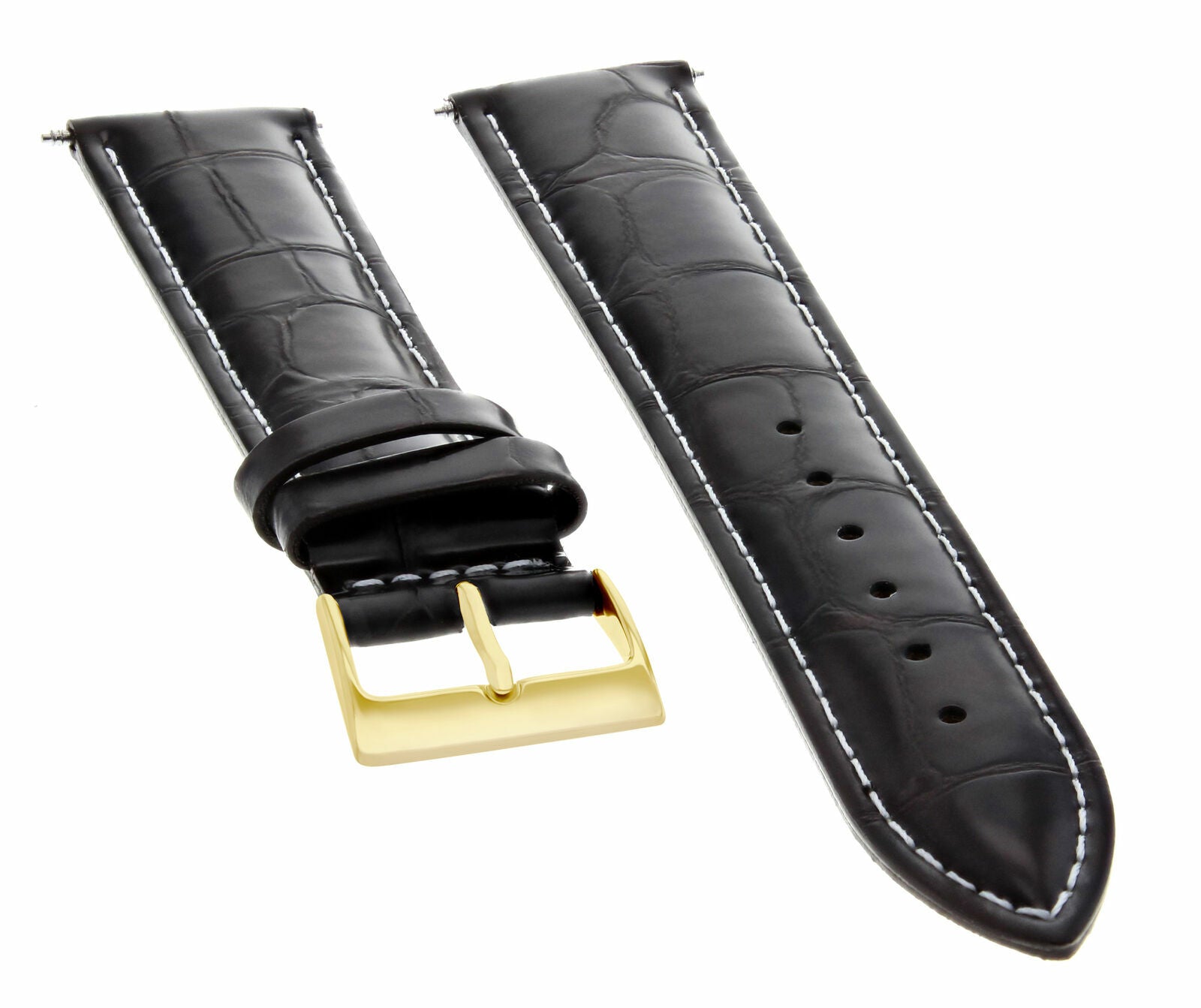 19MM LEATHER WATCH BAND STRAP FOR JAEGER LECOULTRE WATCH DARK BROWN WS GOLD