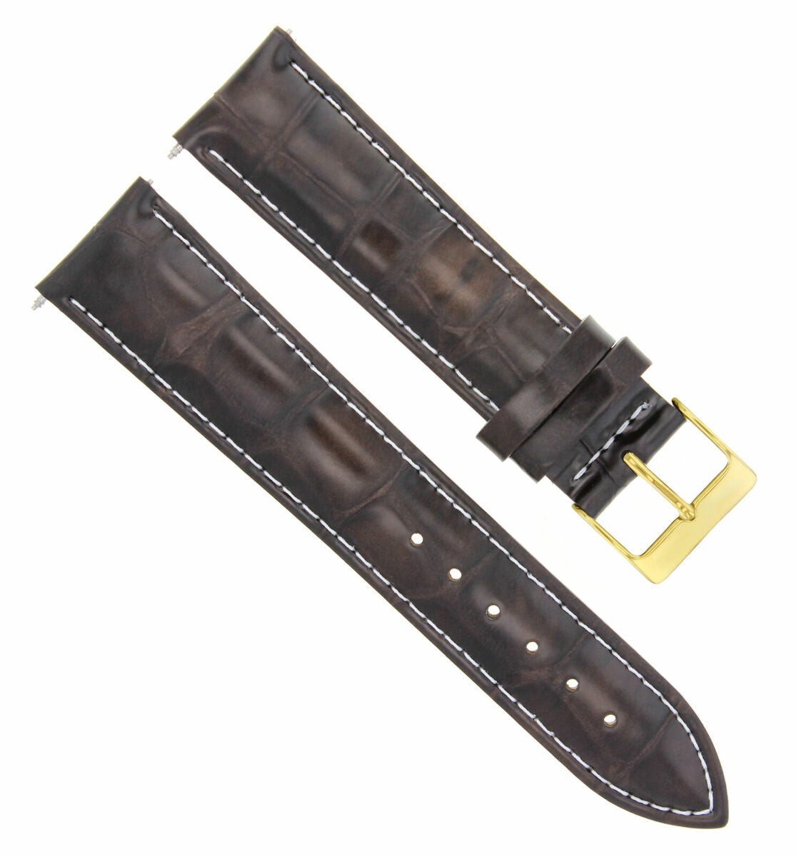19MM LEATHER WATCH BAND STRAP FOR JAEGER LECOULTRE WATCH DARK BROWN WS GOLD