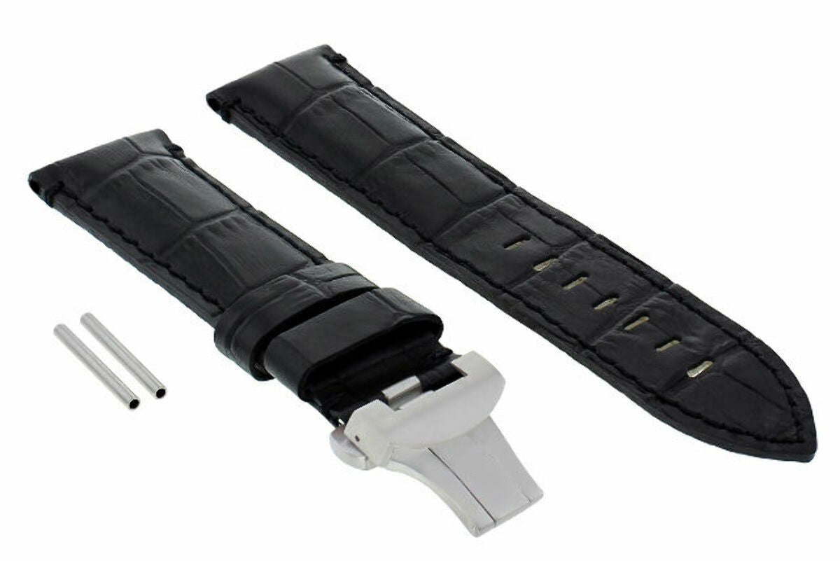 22MM LEATHER BAND WATCH STRAP BUCKLE FOR BREITLING COLT DEPLOYMENT CLASP BLACK